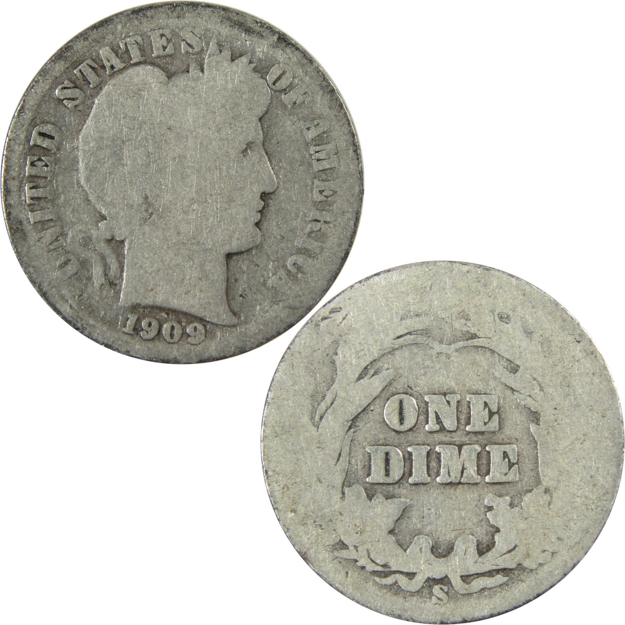 1909 S Barber Silver Dime AG About Good 10c Coin Collectible SKU:CP711