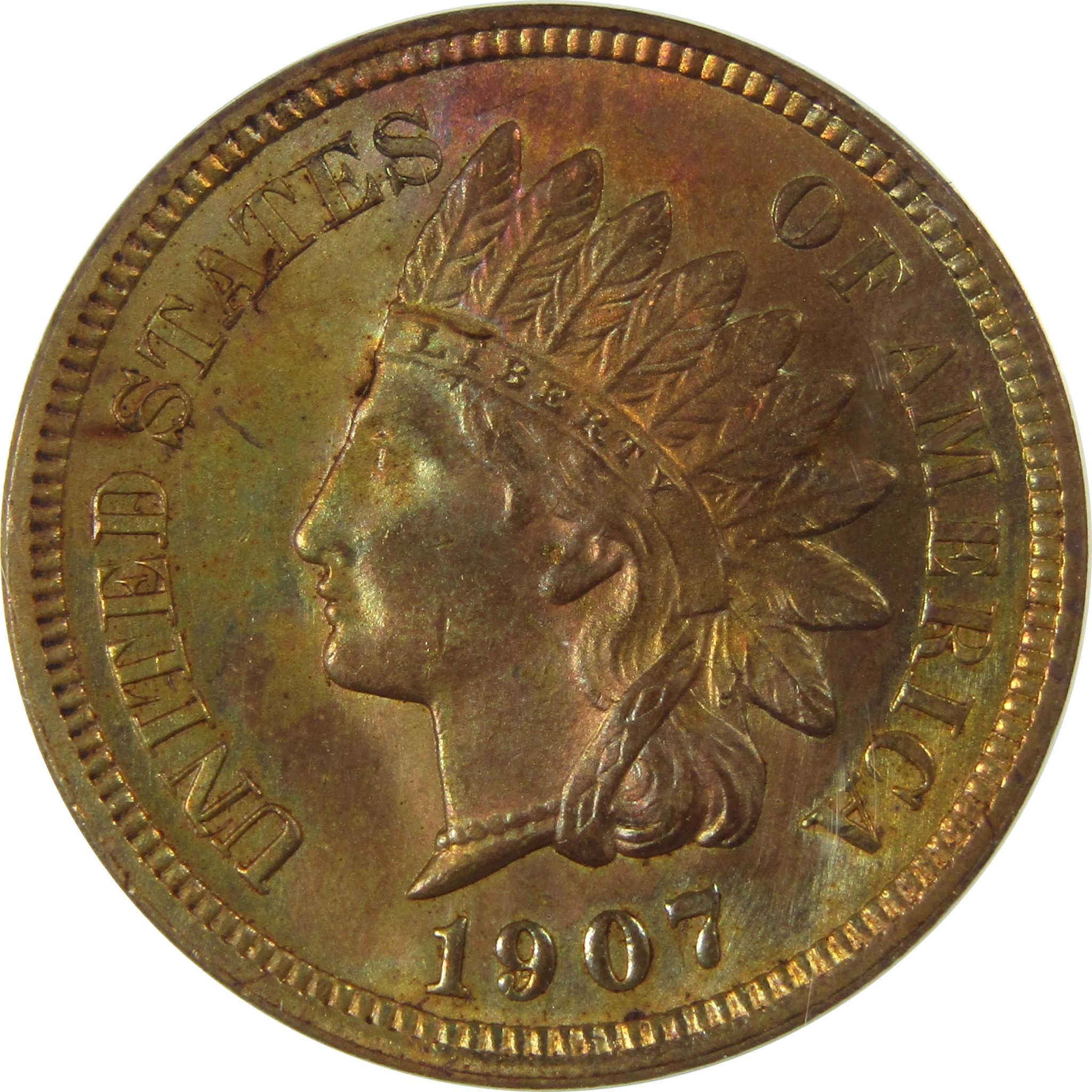 1907 Indian Head Cent MS 63 RB ANACS Penny Uncirculated SKU:CP809