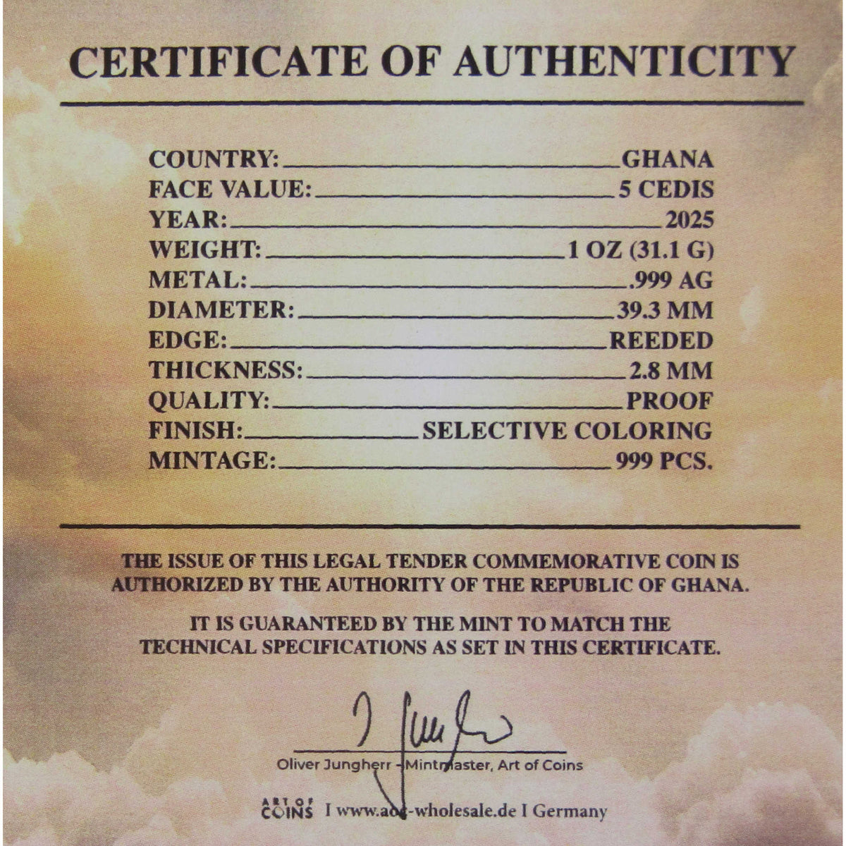 2025 Ghana 1 oz Silver Saint Michael The Archangel 5 Cedis Proof COA
