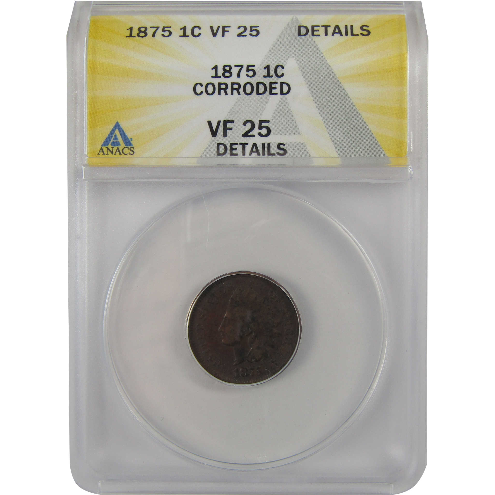 1875 Indian Head Cent VF 25 Details ANACS Penny 1c Coin SKU:I22277