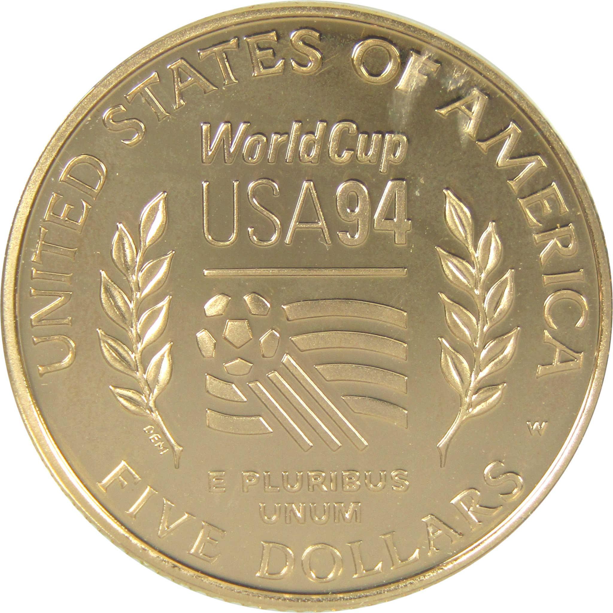 1994 W World Cup Tournament Commemorative Gold Proof $5 Coin