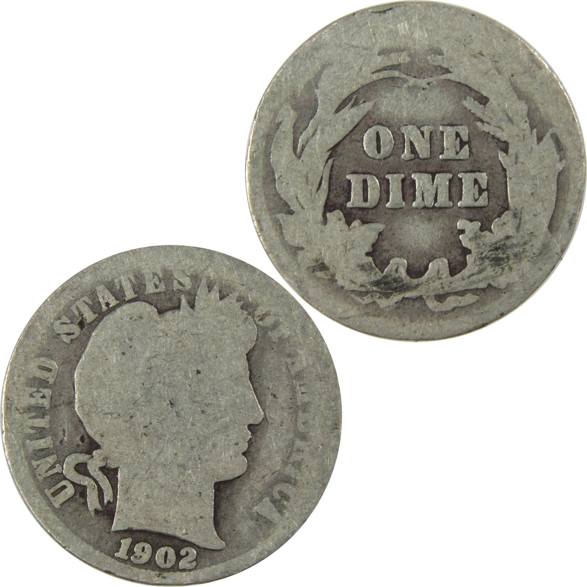 1902 Barber Silver Dime AG About Good 10c Coin Collectible SKU:CP722