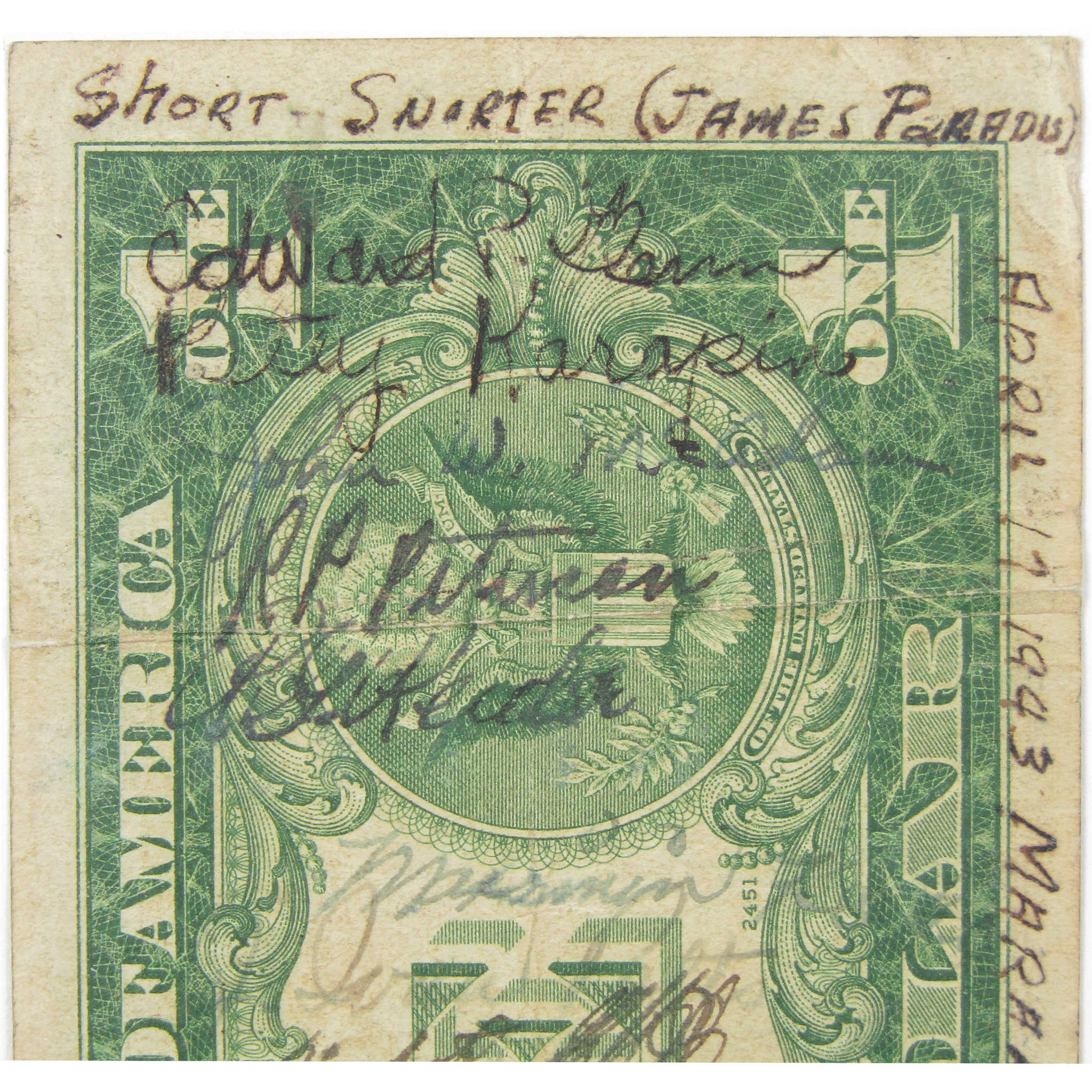 1935 A $1 Small Size Silver Certificate Note Circulated Short Snorter