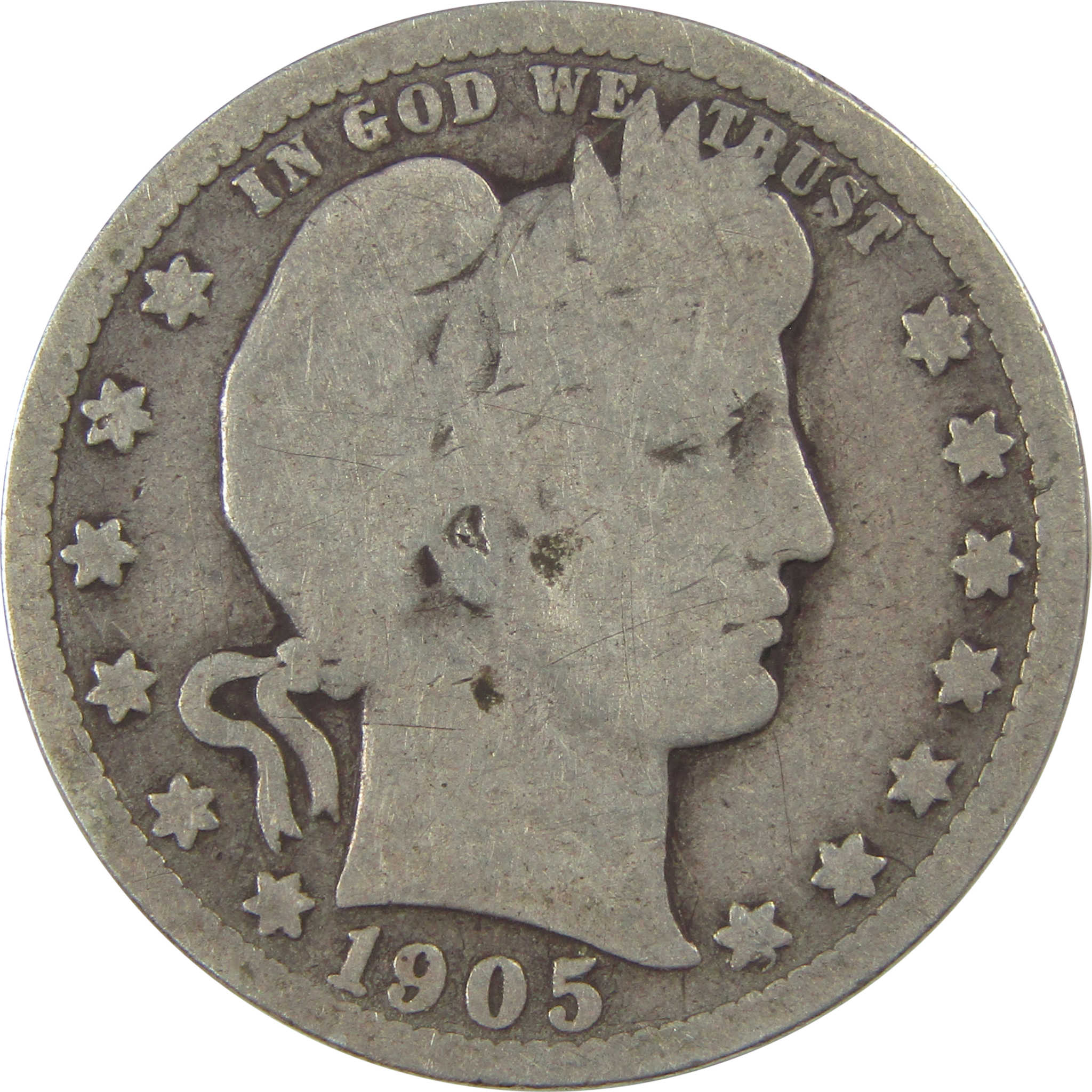 1905 O Barber Quarter G Good Silver 25c Coin SKU:I21823