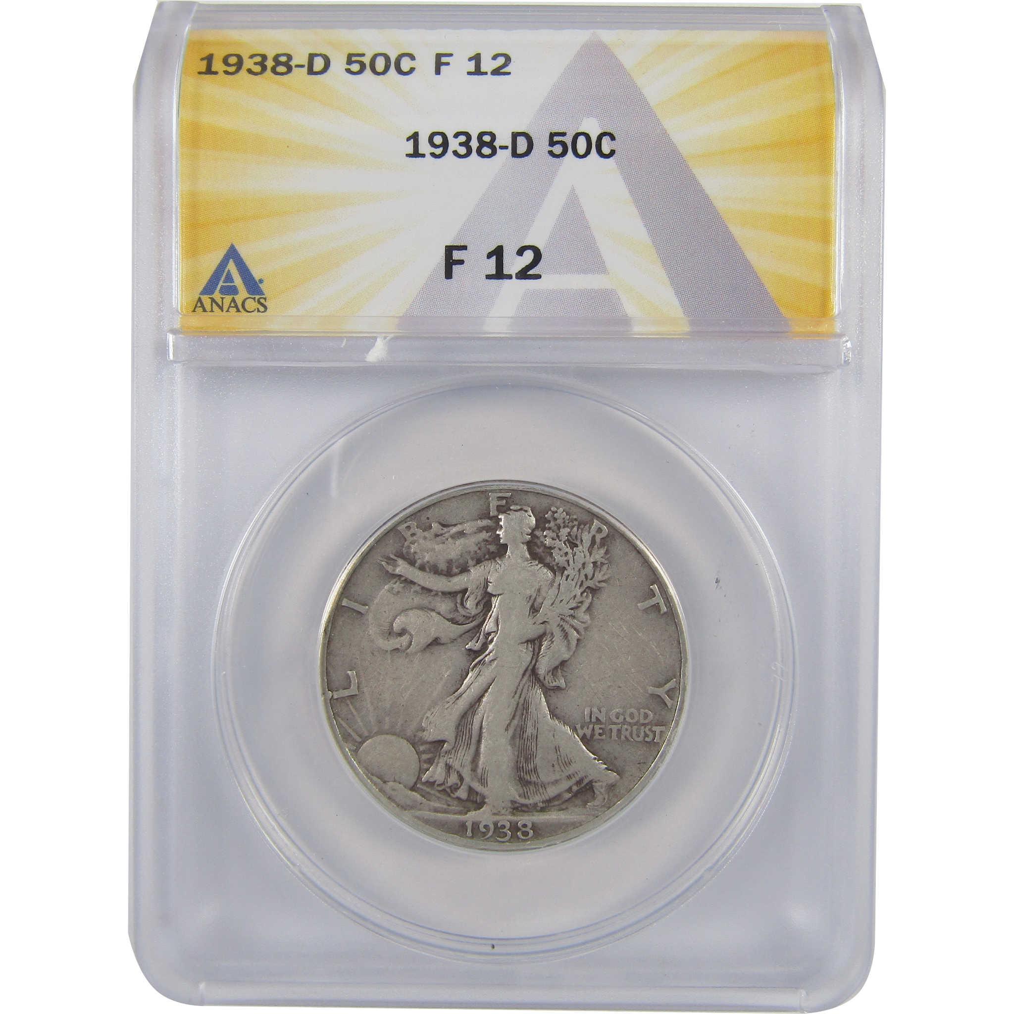 1938 D Liberty Walking Half Dollar F 12 ANACS Silver SKU:I18408