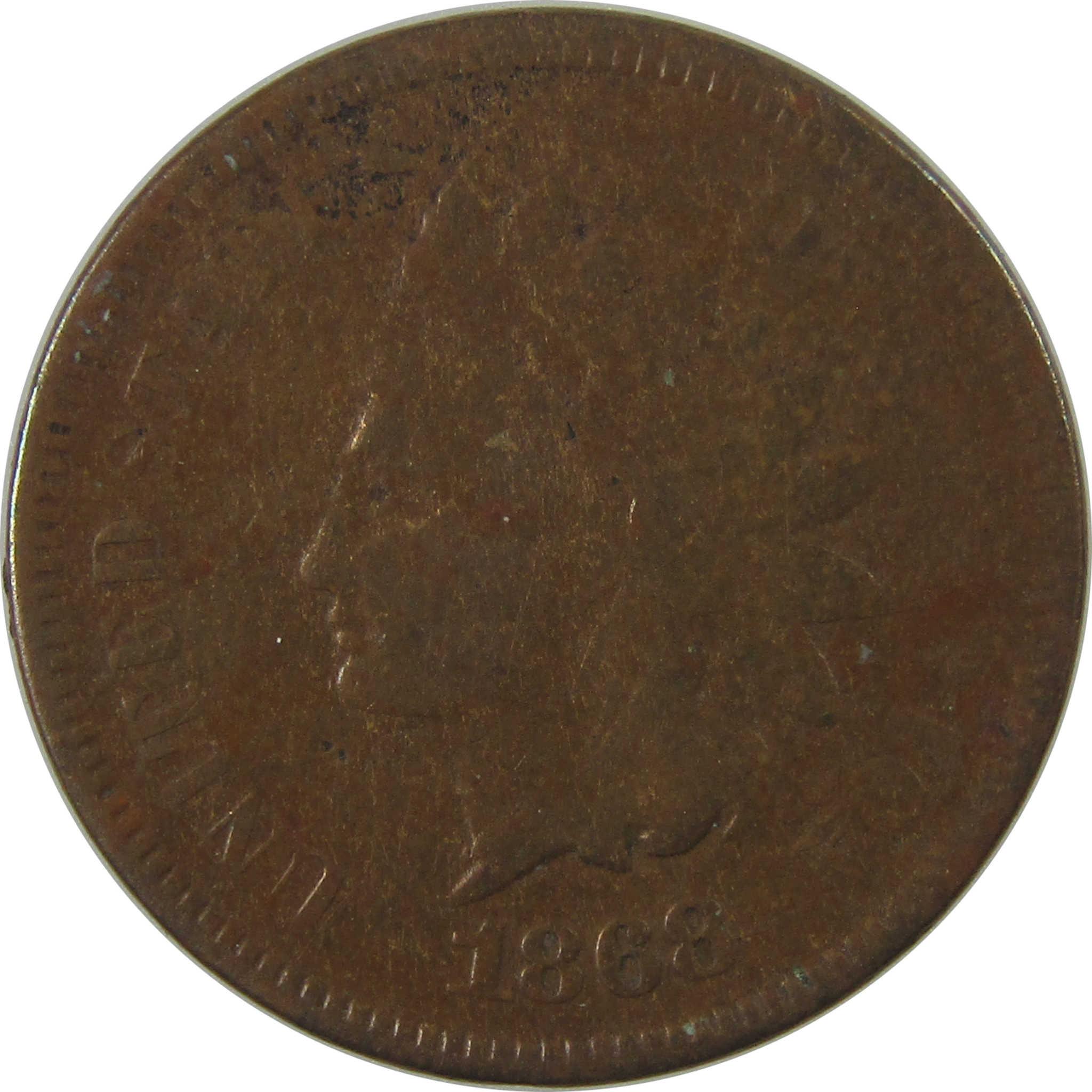 1868 Indian Head Cent G Good Penny 1c Coin Collectible SKU:I24553