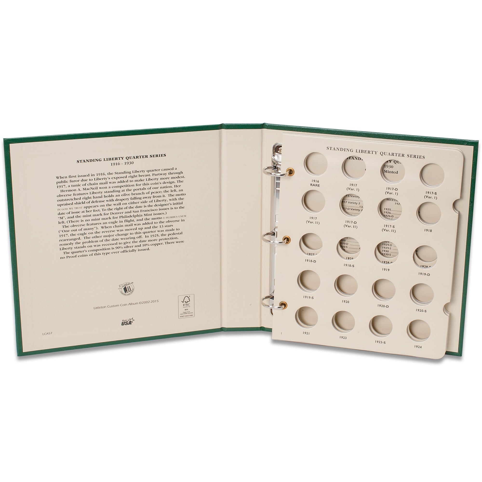 1916-1930 Standing Liberty Quarter Coin Album Littleton Coin Company