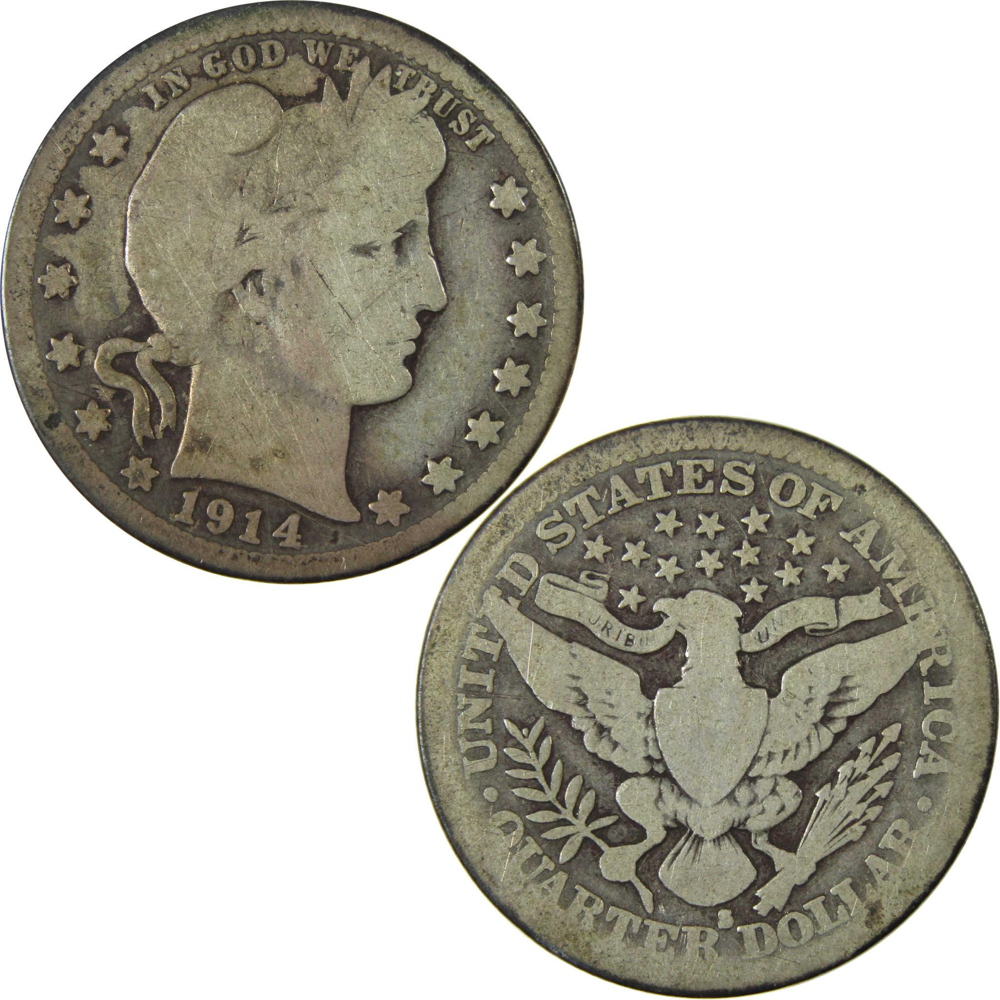 1914 S Barber Silver Quarter AG About Good 25c Coin SKU:CP898