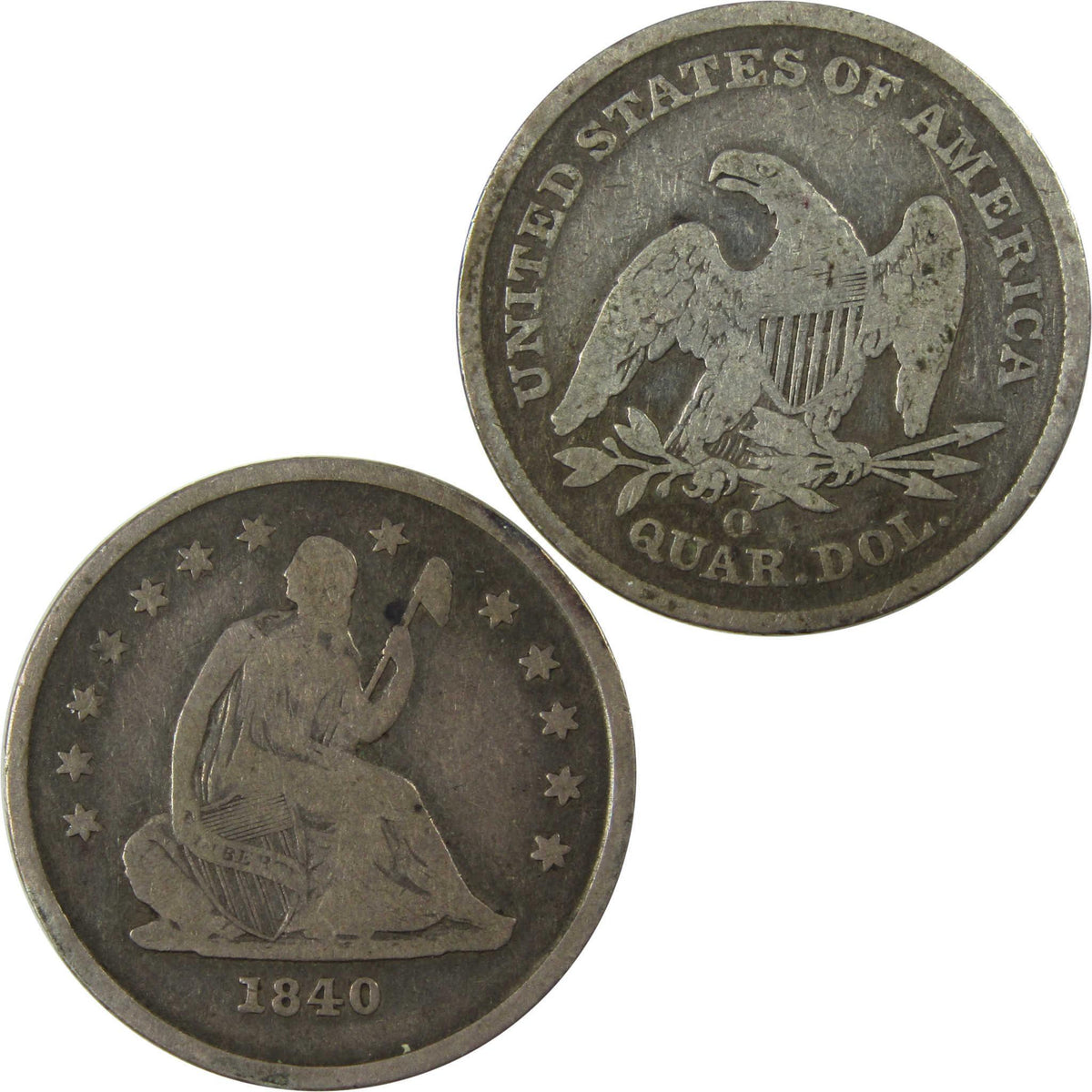 1840 O No Drapery Seated Liberty Silver Quarter F Fine SKU:I25378