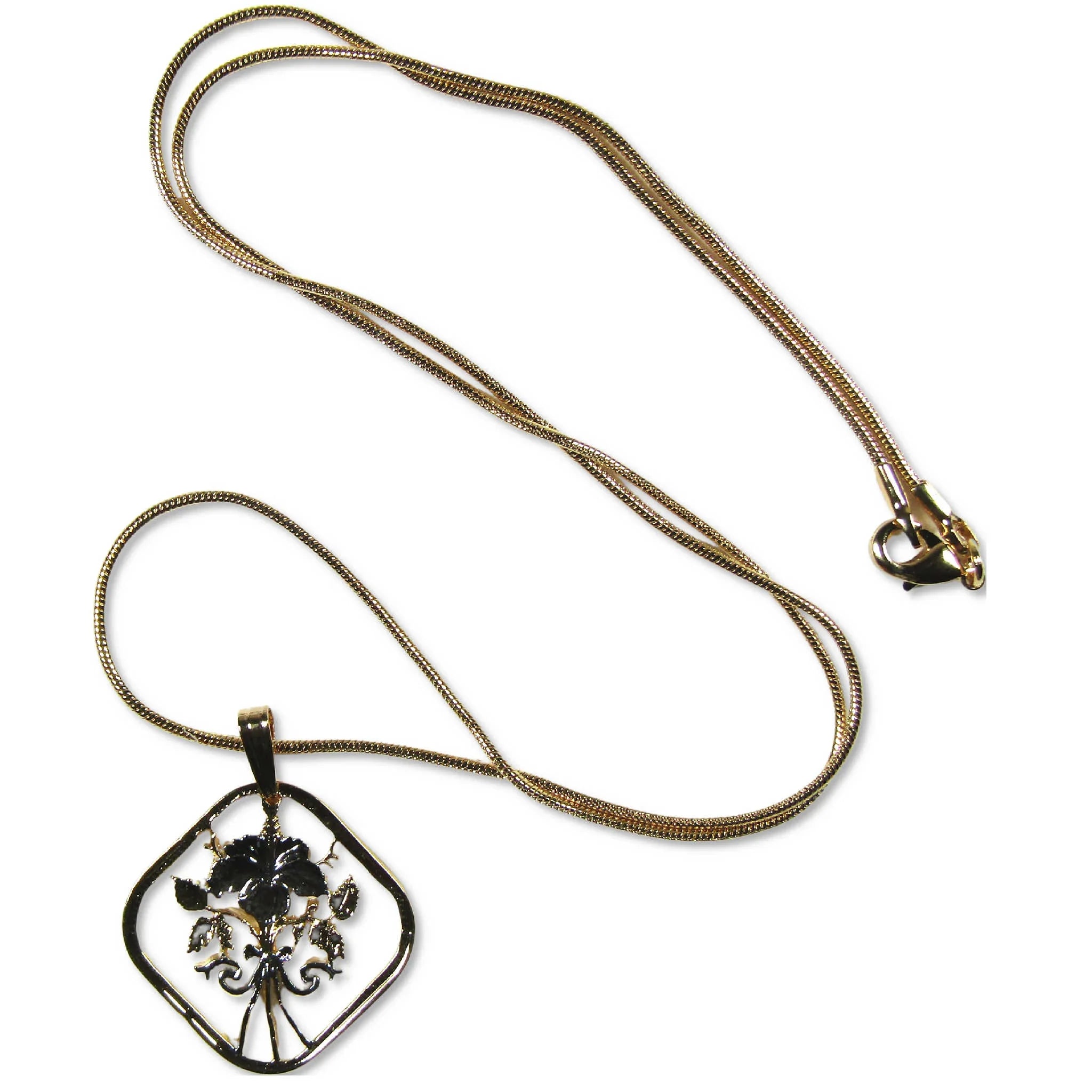 Hibiscus Flower Cut Coin Necklace with Gold-Plated Chain