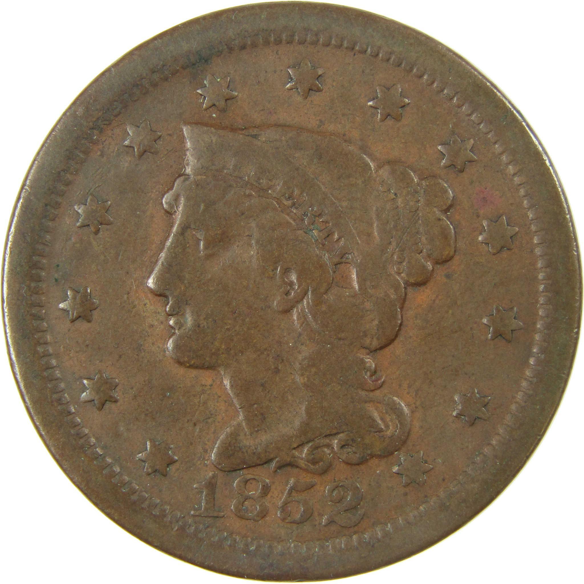 1852 Braided Hair Copper Large Cent VG Very Good Penny SKU:CP81