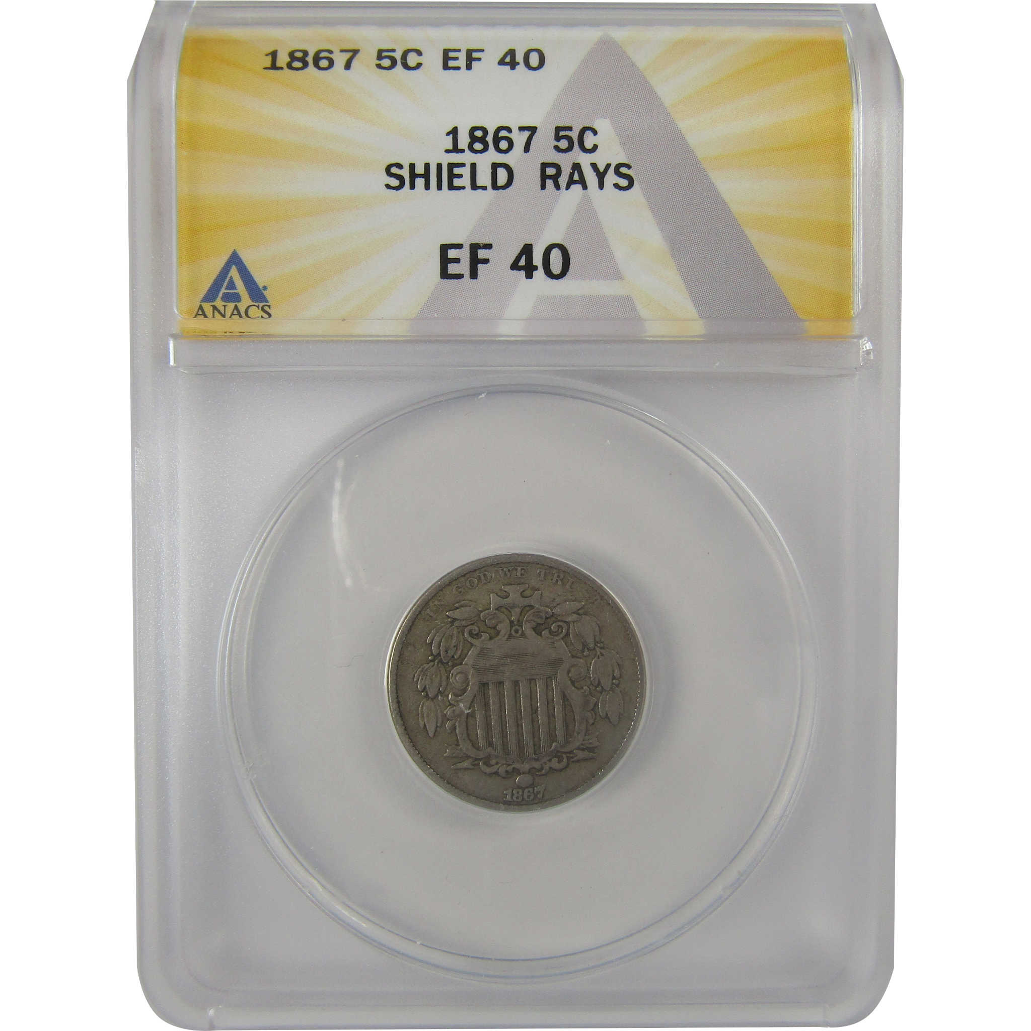 1867 Rays Shield Nickel EF 40 ANACS 5c Coin SKU:I21984