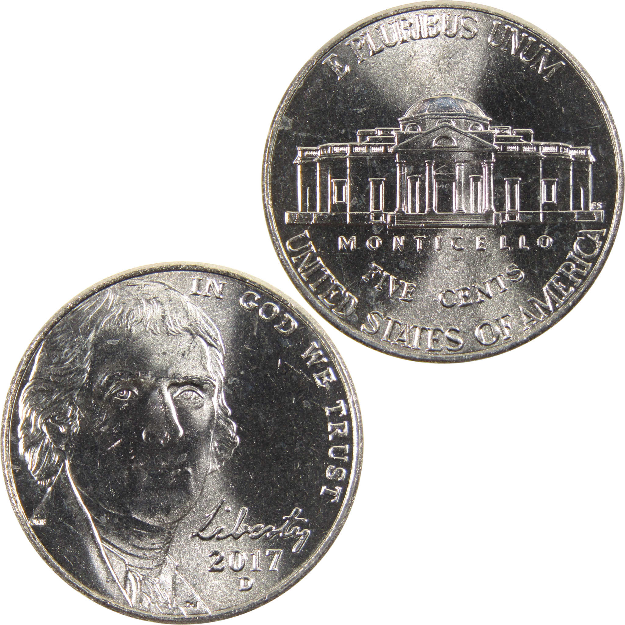 2017 D Jefferson Nickel BU Uncirculated 5c Coin