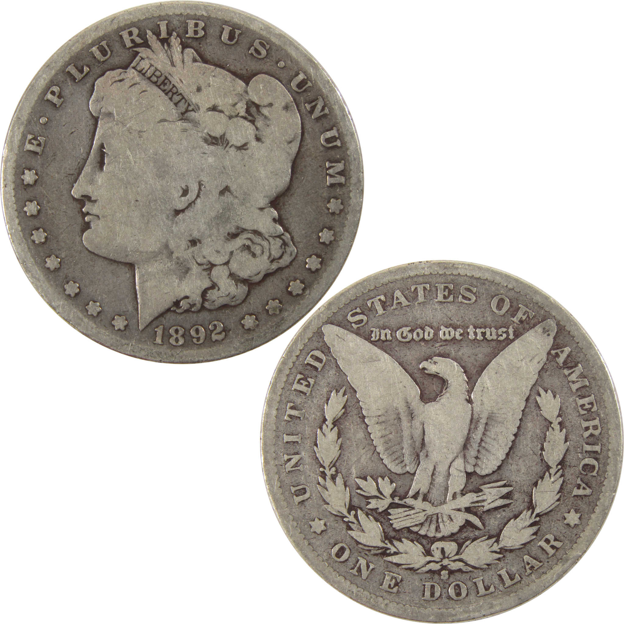 1892 S Morgan Dollar AG About Good 90% Silver $1 Coin SKU:I8003 - Morgan coin - Morgan silver dollar - Morgan silver dollar for sale - Profile Coins & Collectibles