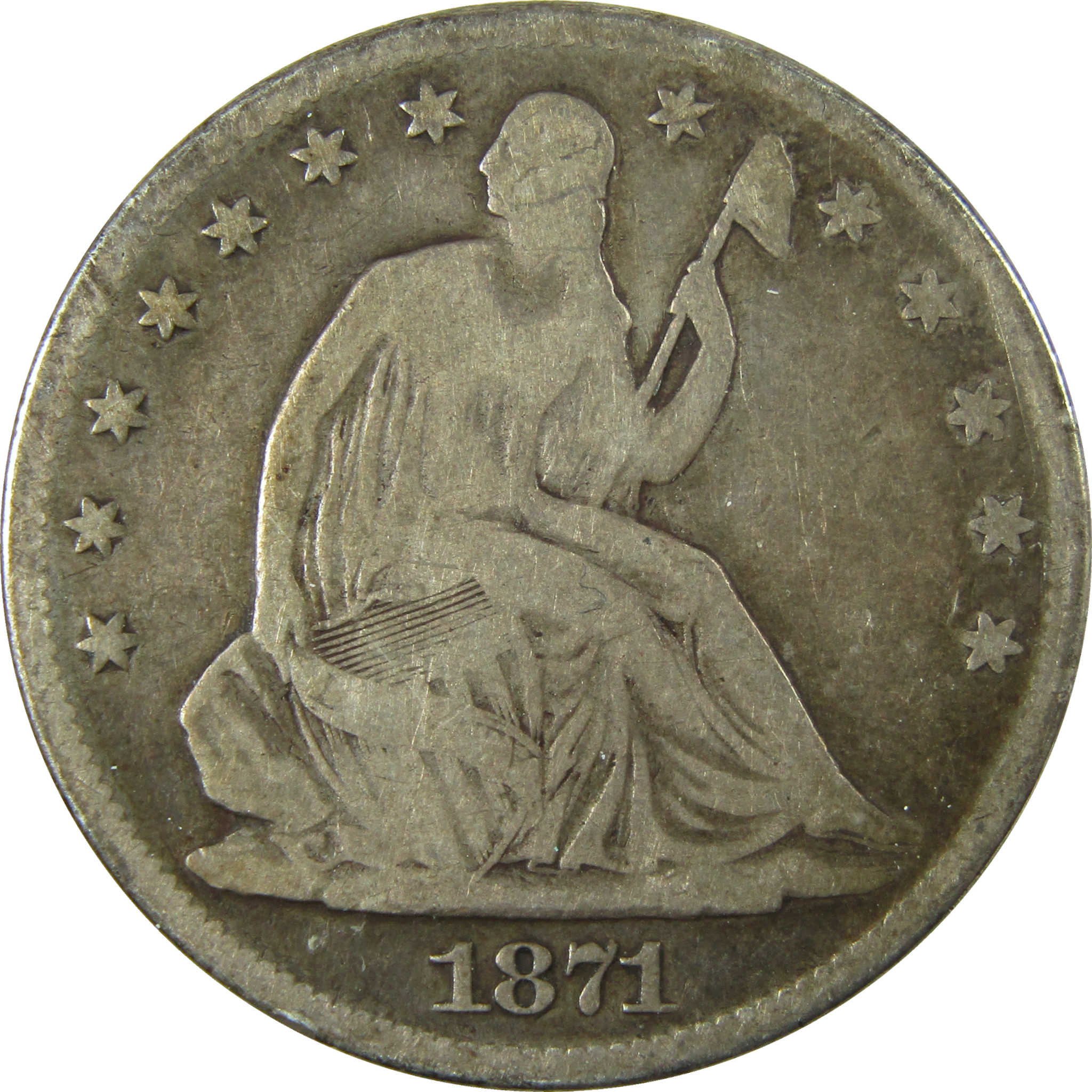 1871 Seated Liberty Silver Half Dollar VG Very Good SKU:I27858