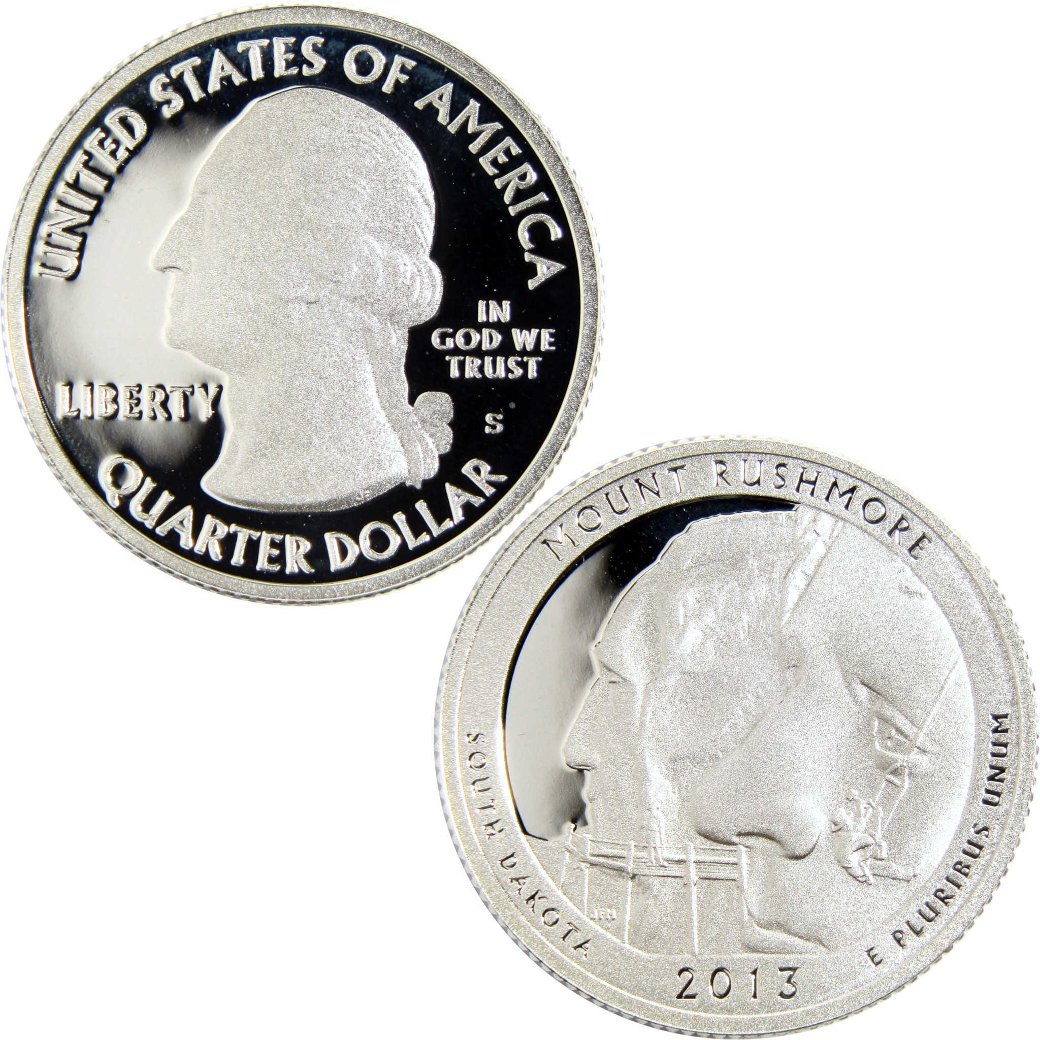 2013 Mount Rushmore South Dakota quarter dollar collectible coin, front and back shown