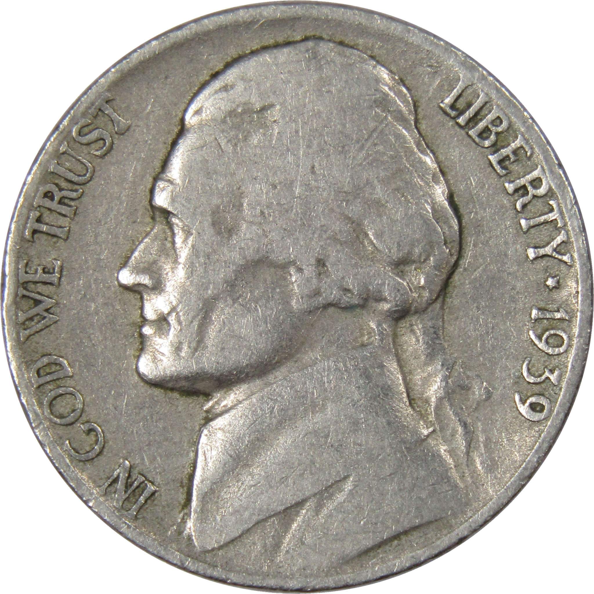 1939 D Jefferson Nickel Circulated 5c Coin Collectible