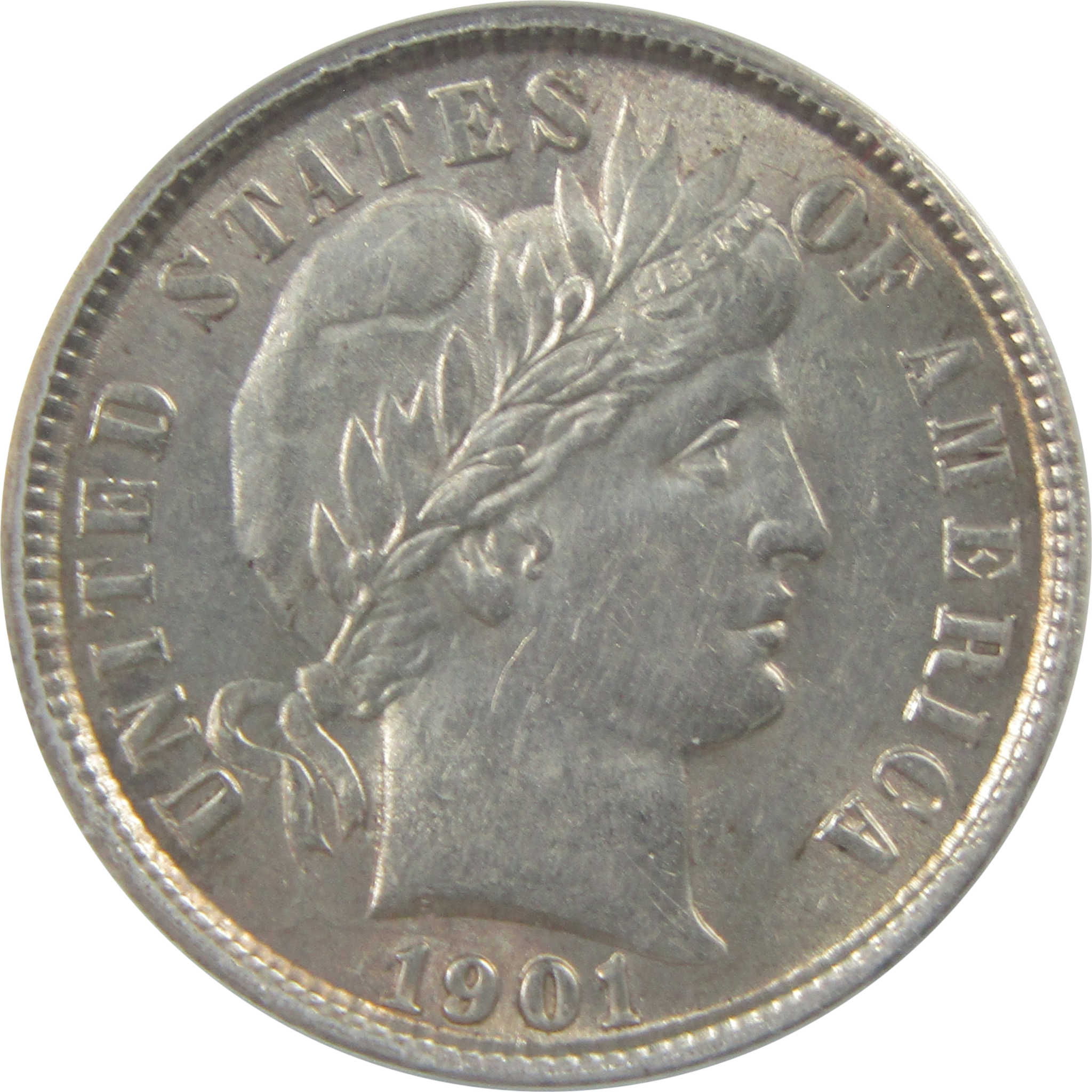 1901 Barber Dime AU 58 Details ANACS Silver 10c Coin SKU:I22327