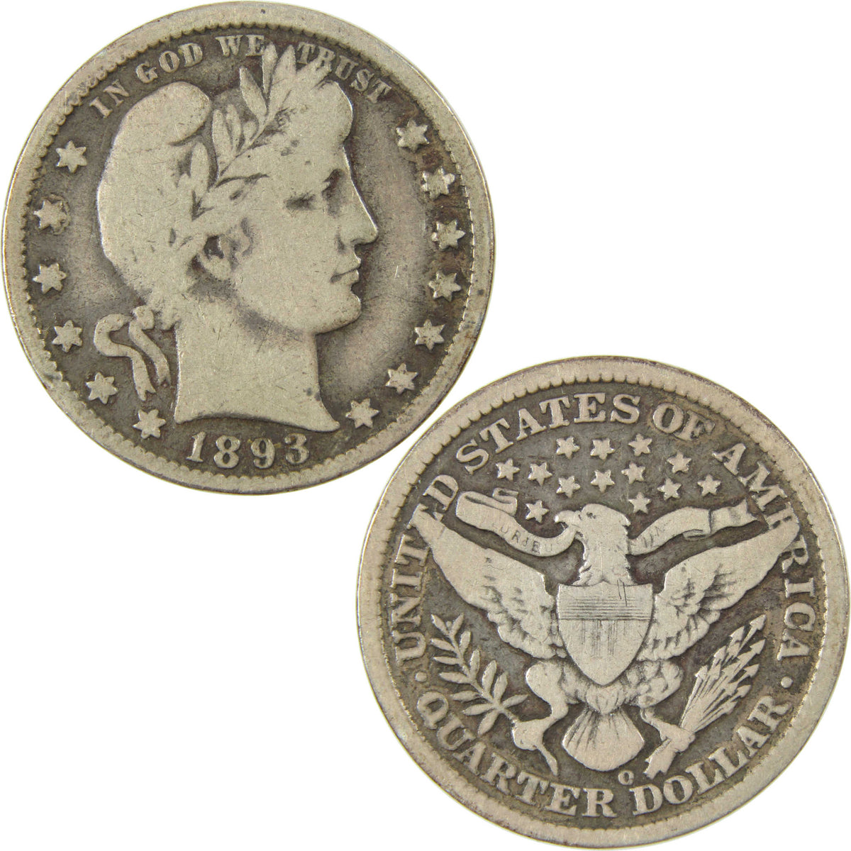 1893 O Barber Silver Quarter VG Very Good 25c Coin Collectible