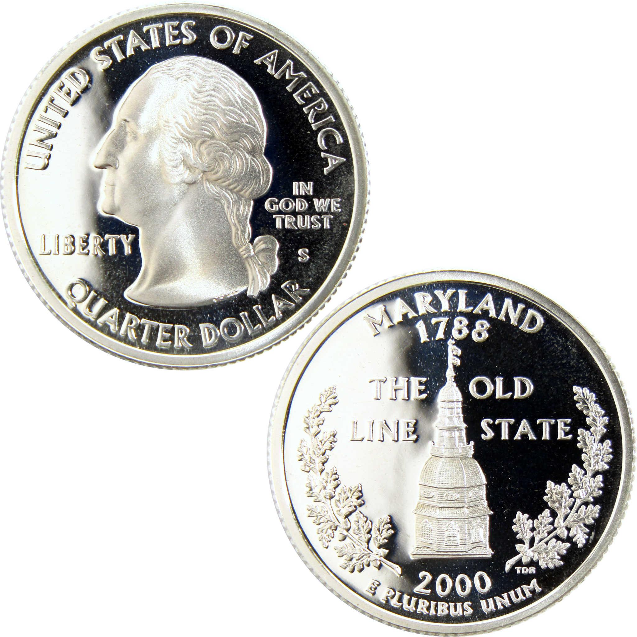 2000 Maryland state quarter collectible coin with George Washington and State House design