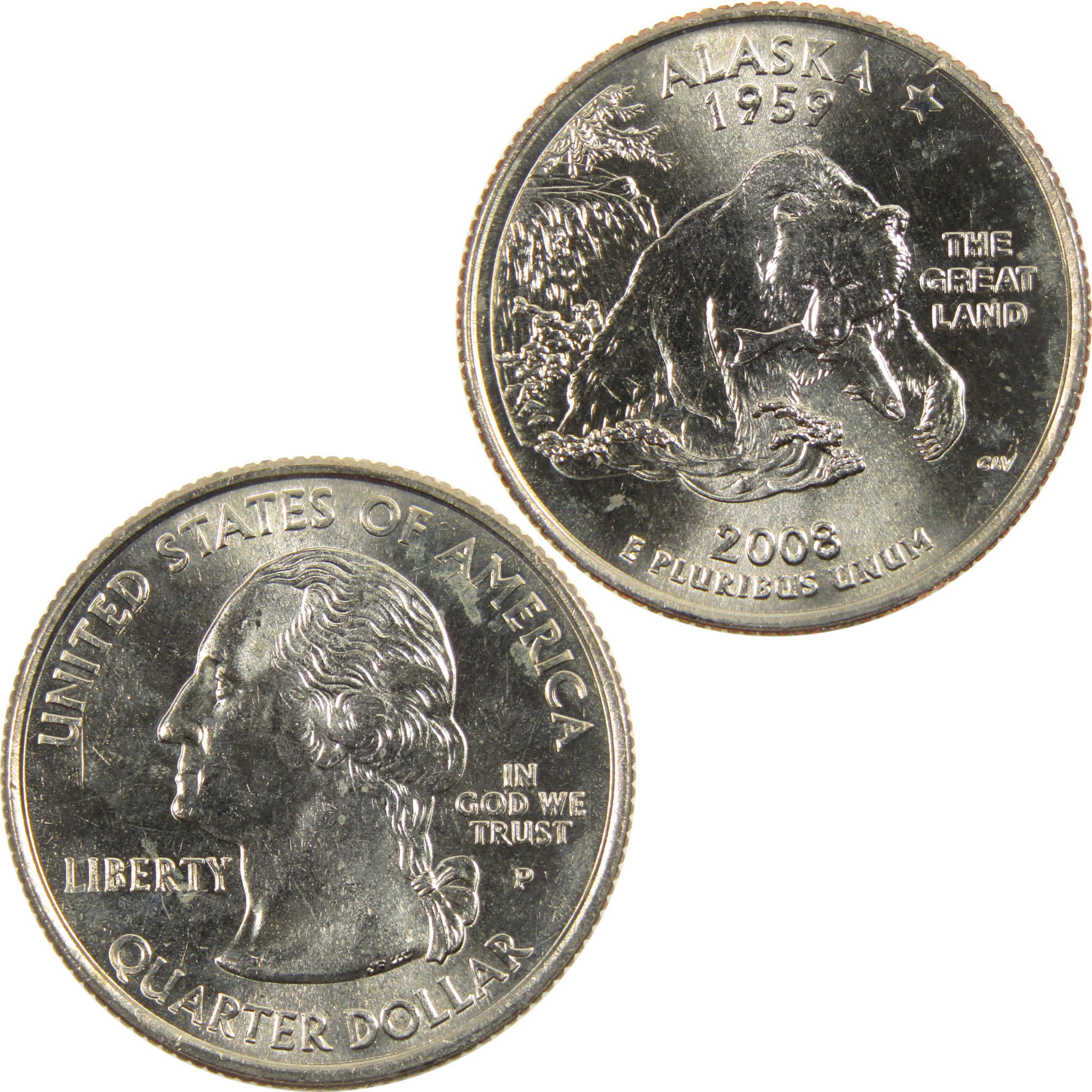 2008 P Alaska State Quarter BU Uncirculated Clad 25c Coin