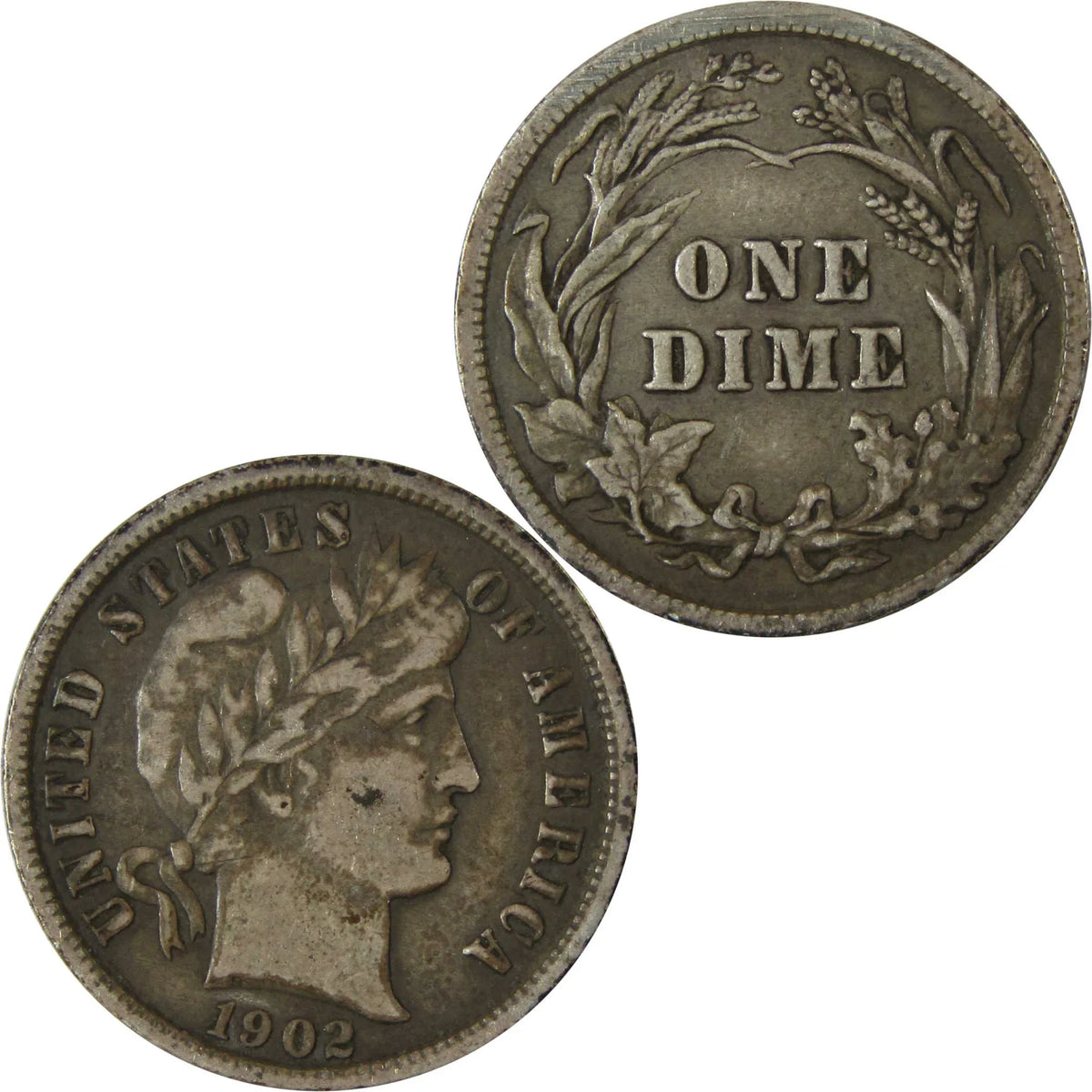 1902 Barber Silver Dime F Fine 10c Coin Collectible SKU:CP986