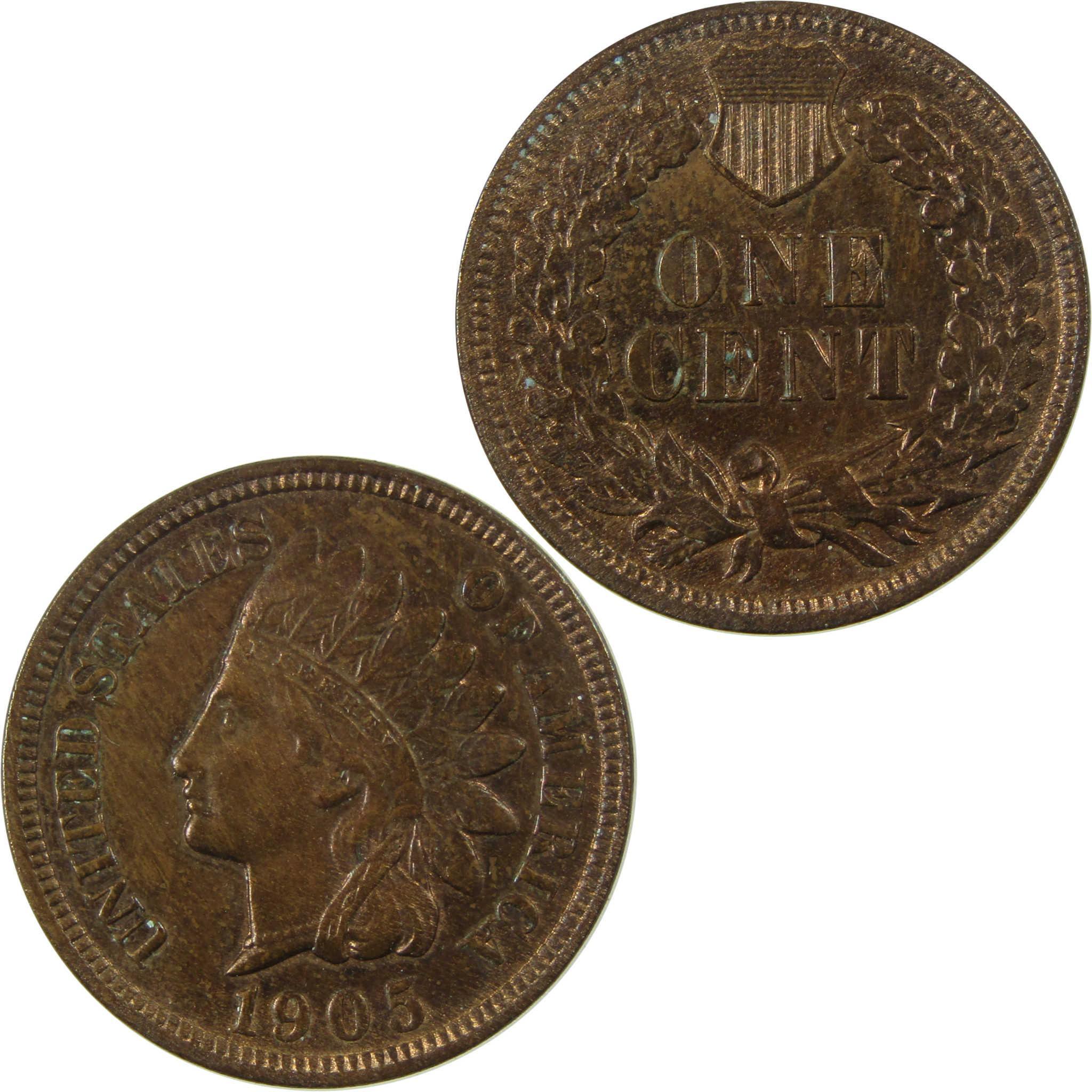 1905 Indian Head Cent AU About Uncirculated Penny 1c Coin SKU:I25786