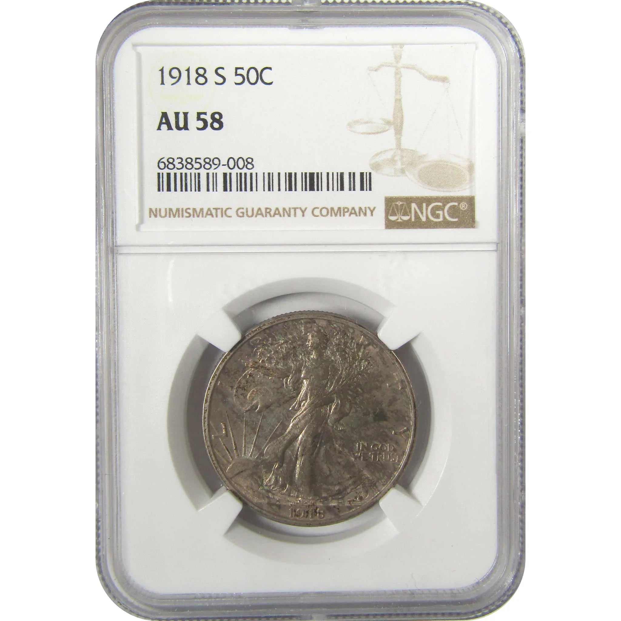 1918 S Liberty Walking Half Dollar AU 58 NGC Silver SKU:I19696