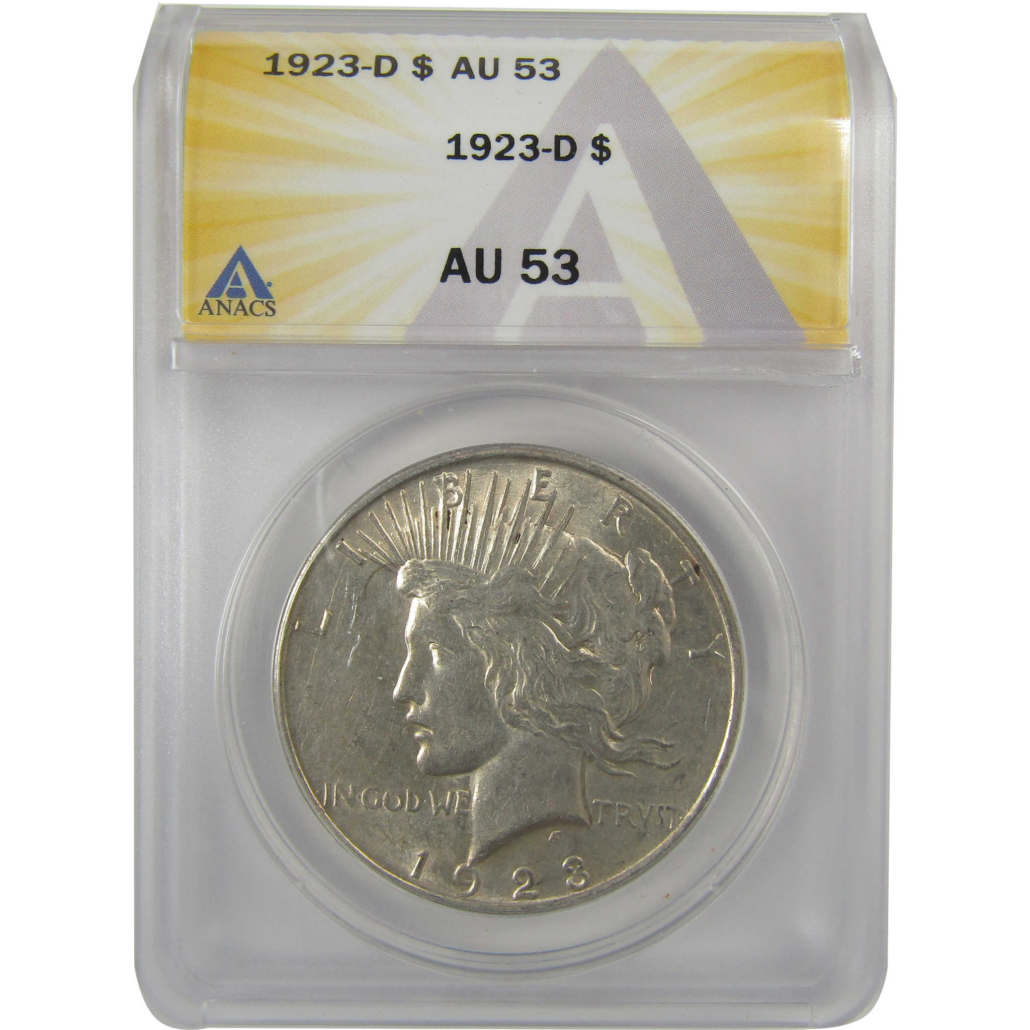 1923 D Peace Dollar AU 53 ANACS Silver $1 Coin SKU:I20443