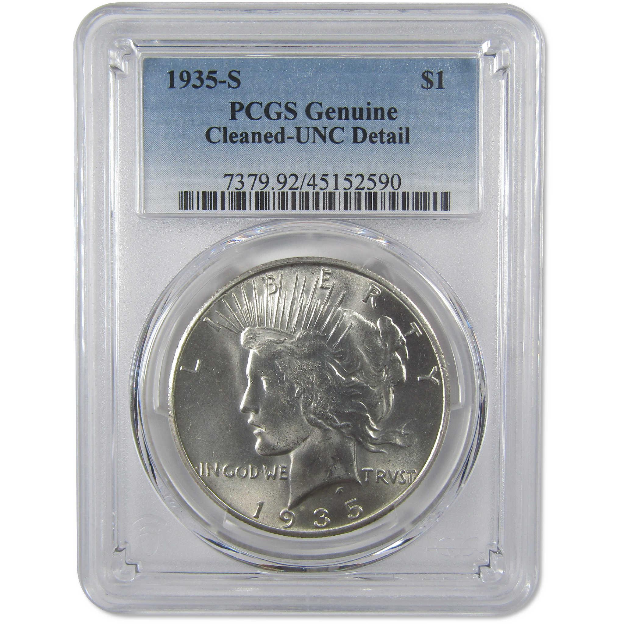 1935 S Peace Silver Dollar Uncirculated Details PCGS $1 Coin