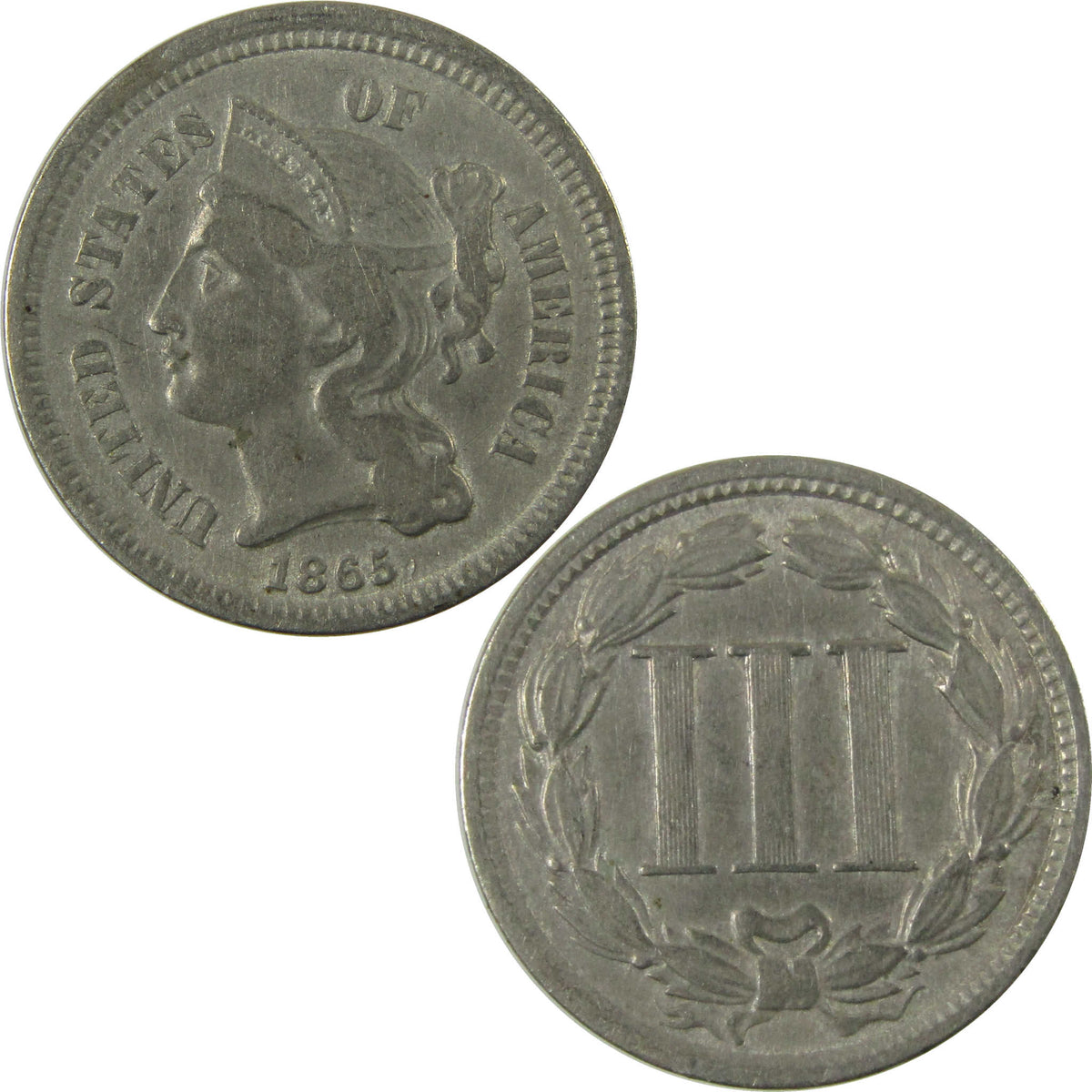 1865 Nickel Three Cent Piece VF Very Fine 3c Coin SKU:I28500