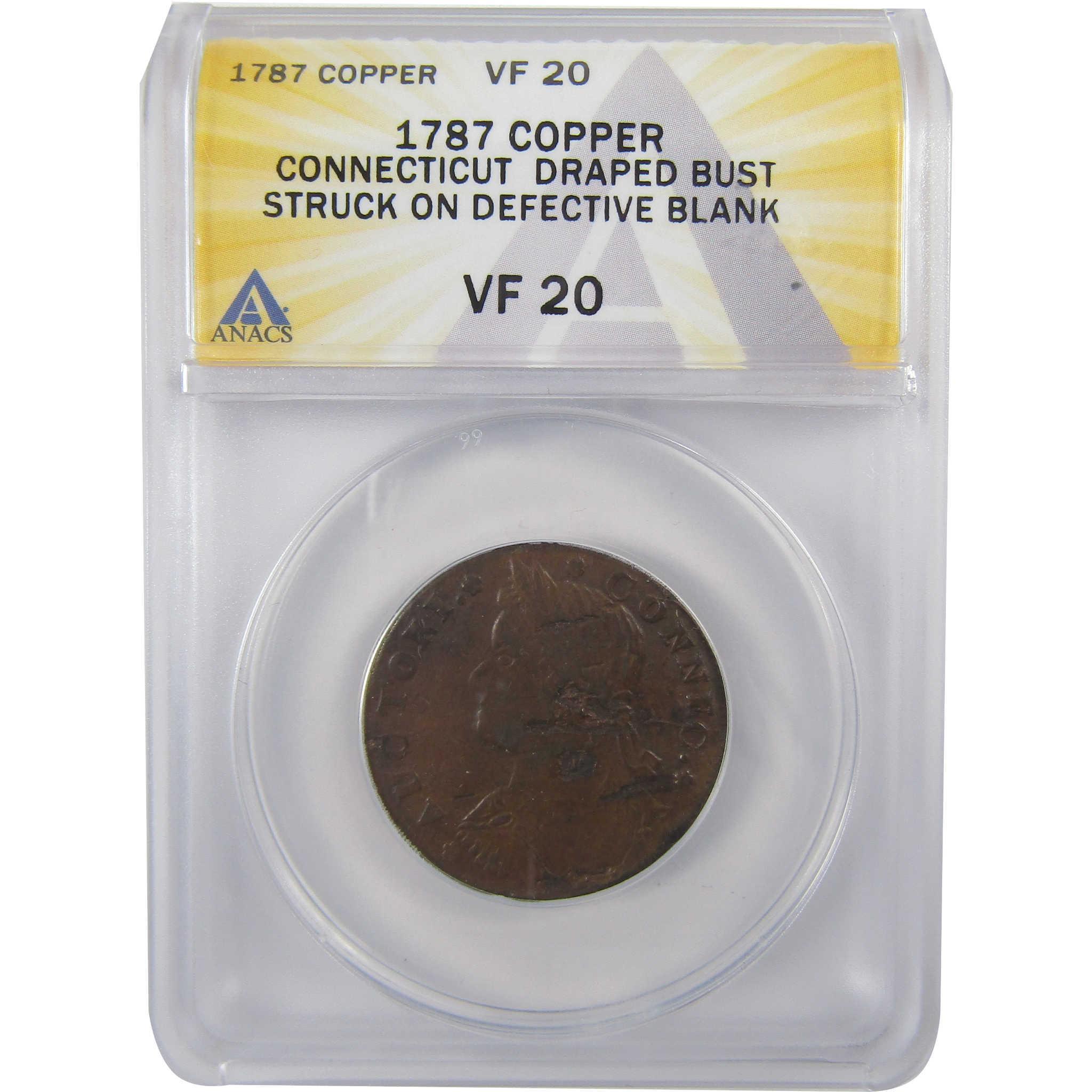 1787 Draped Bust Connecticut VF 20 ANACS Post Colonial Coin SKU:I25652