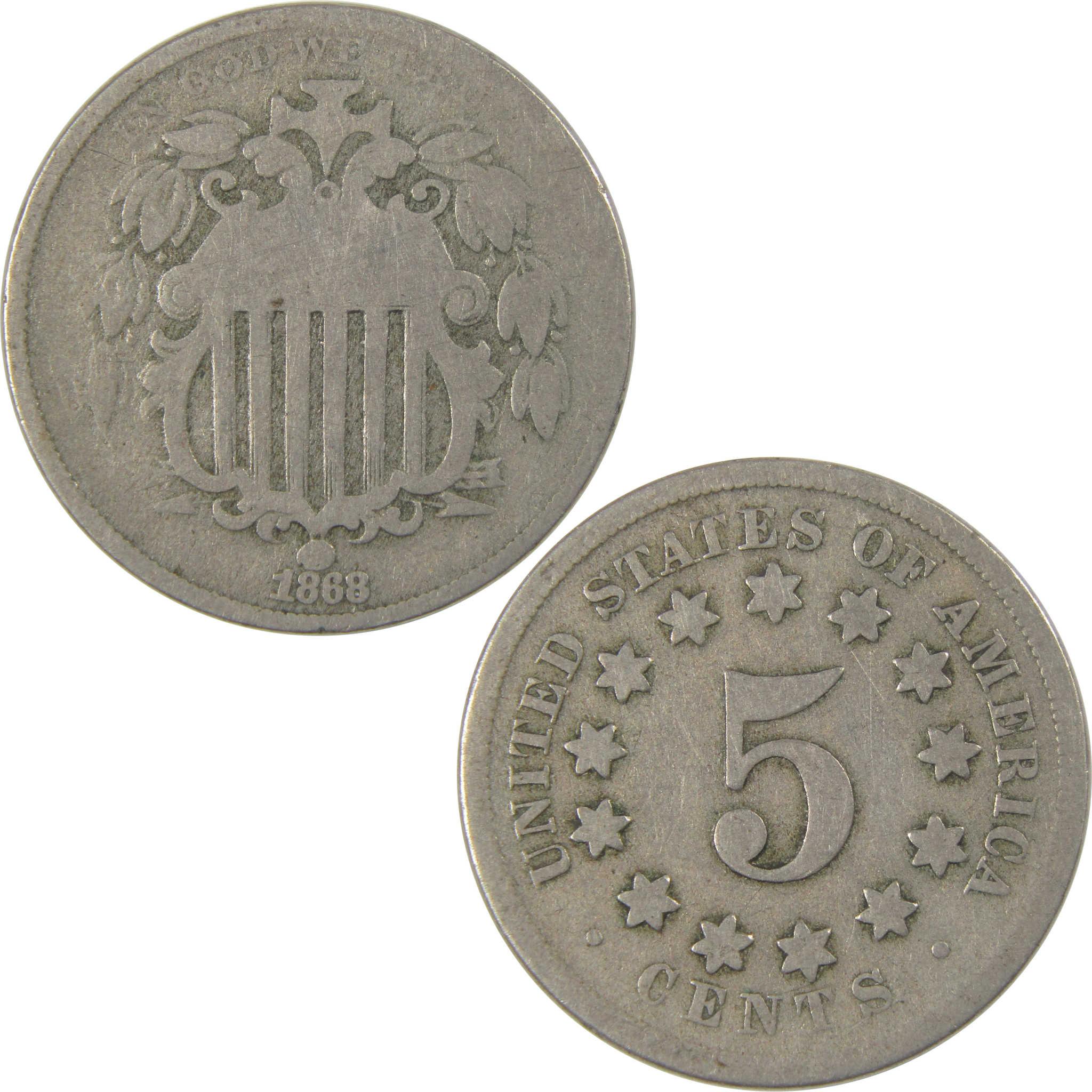 1868 Shield Nickel G Good 5c Coin SKU:I23830