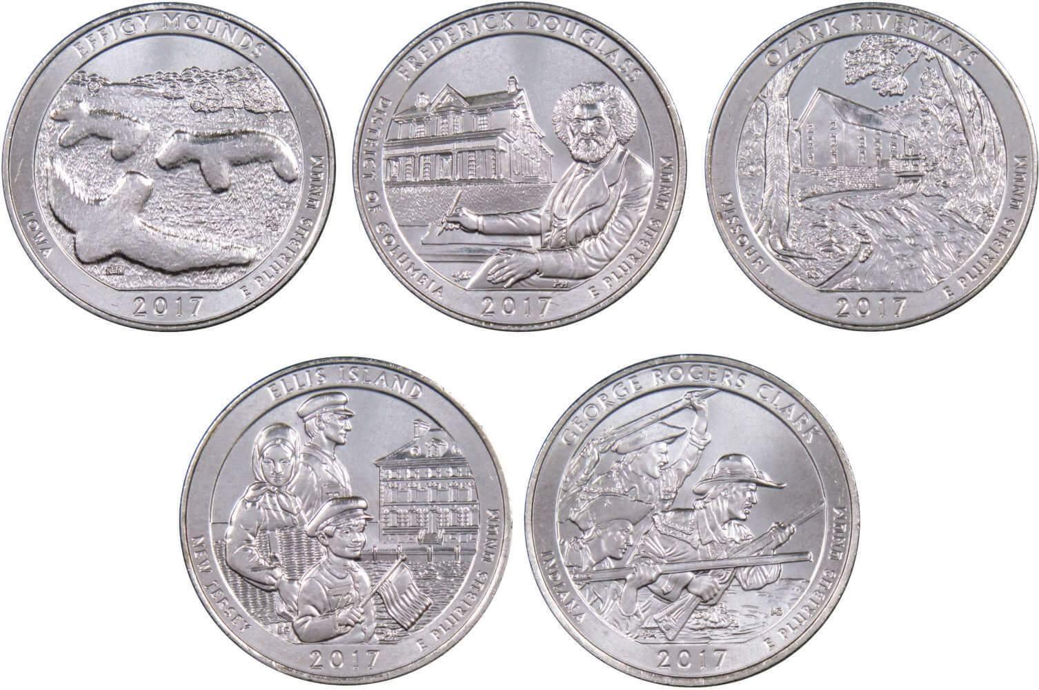 2017 D National Park Quarter 5 Coin Set Uncirculated Mint State 25c Collectible