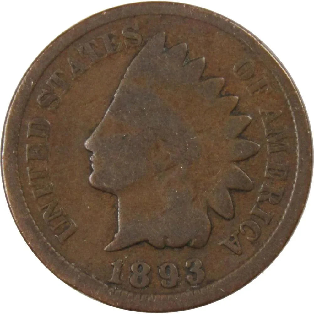 1893 Indian Head Cent AG About Good Bronze Penny 1c Coin Collectible