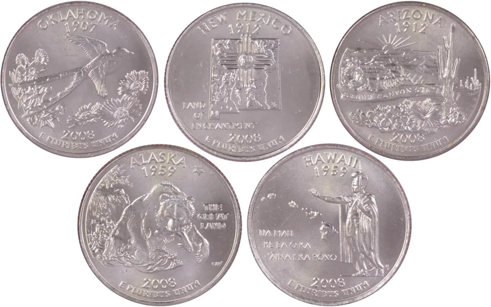 2008 D State Quarter 5 Coin Set BU Uncirculated Mint State 25c Collectible