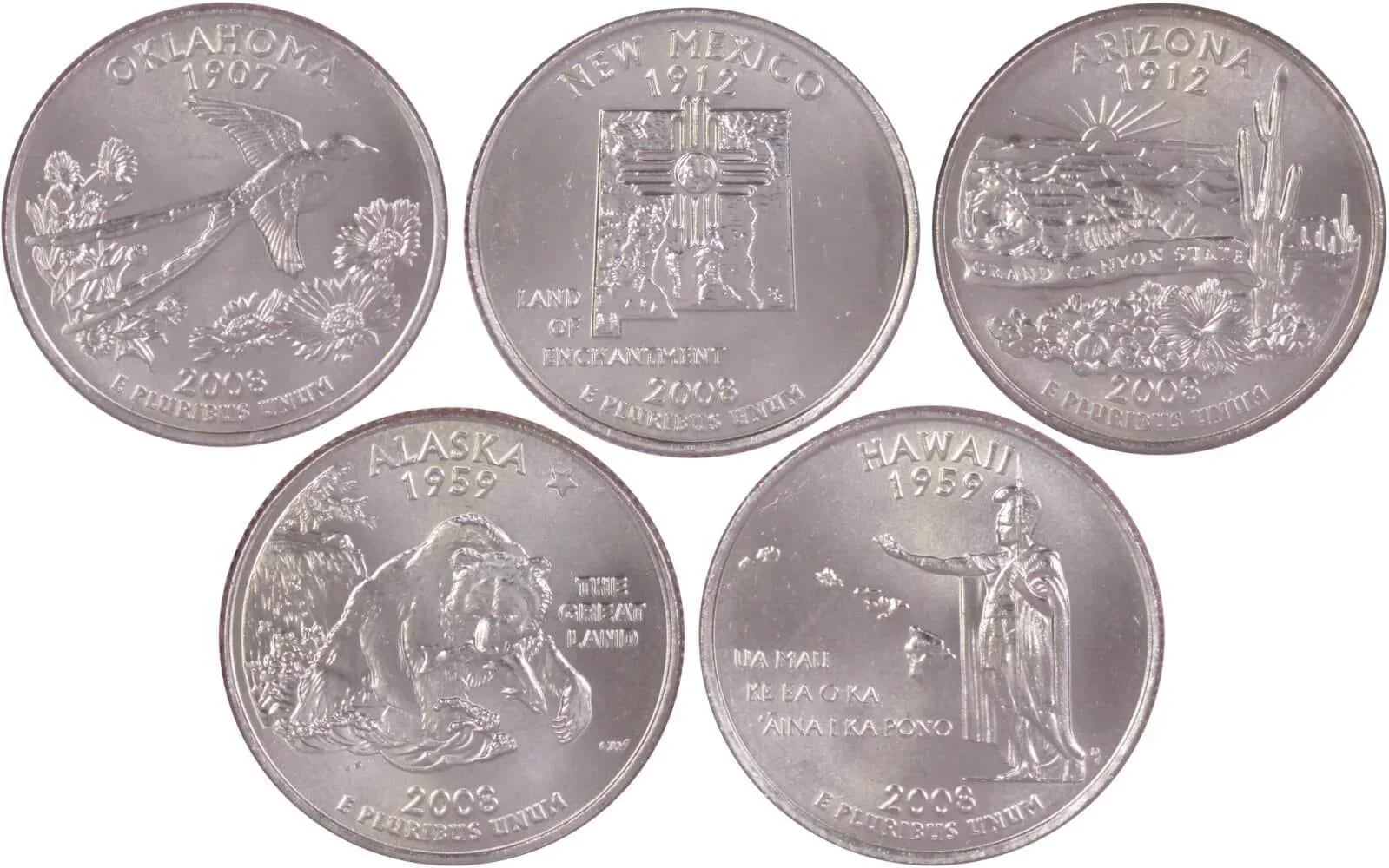 2008 D State Quarter 5 Coin Set BU Uncirculated Mint State 25c Collectible