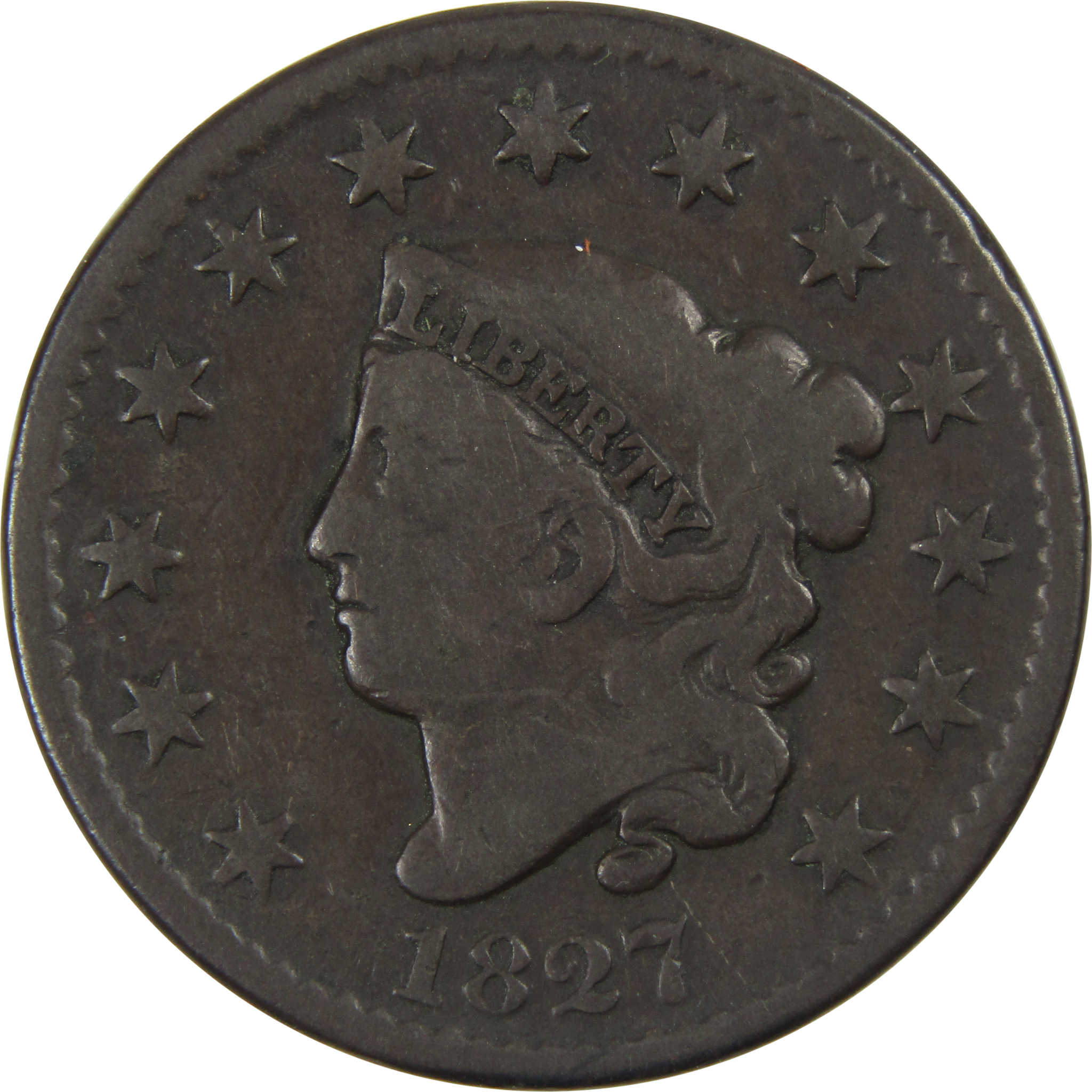 1827 Coronet Head Large Cent G Good Copper Penny 1c SKU:I3855