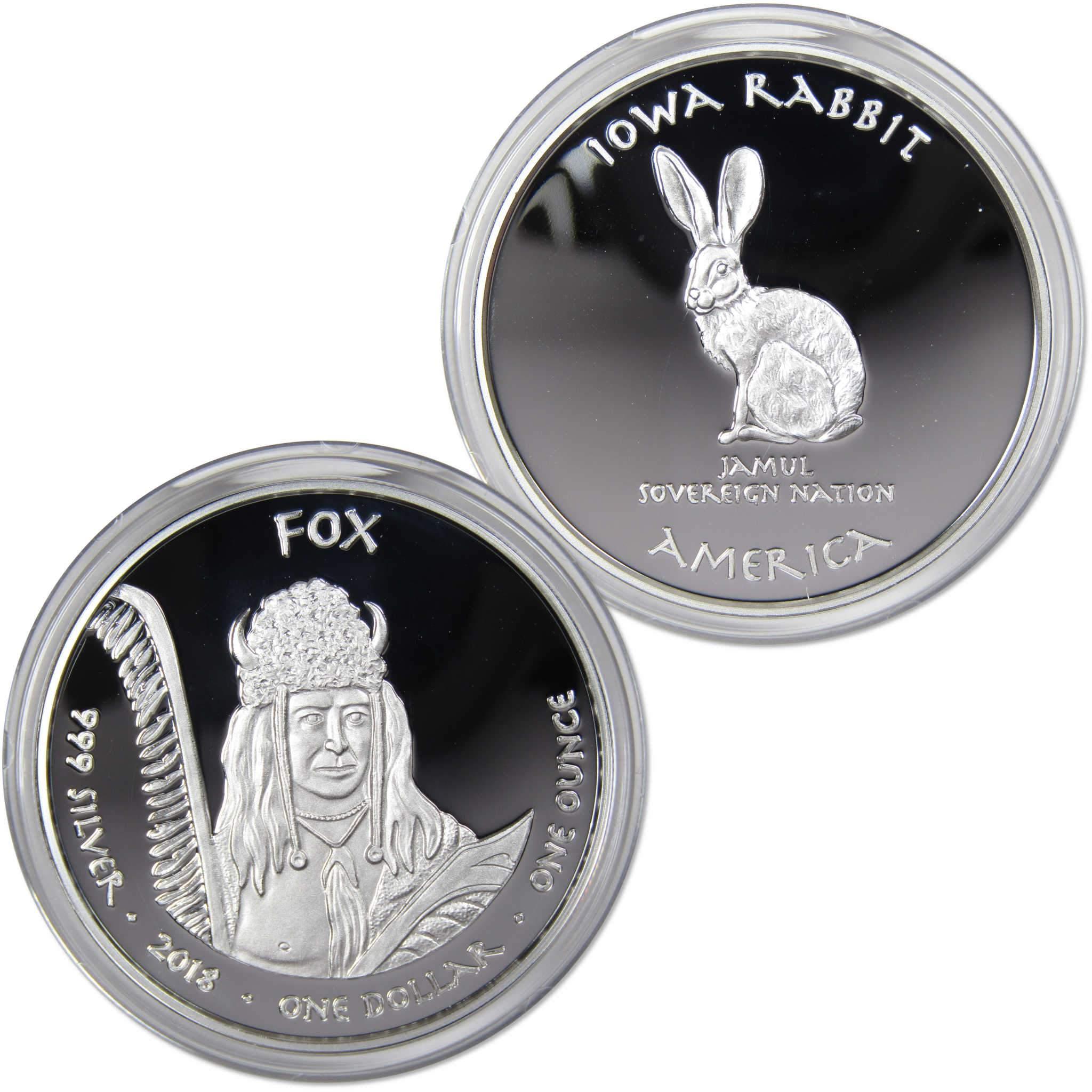 2018 Native American Jamul Fox Iowa Rabbit 1 oz .999 Fine Silver $1 Proof Coin