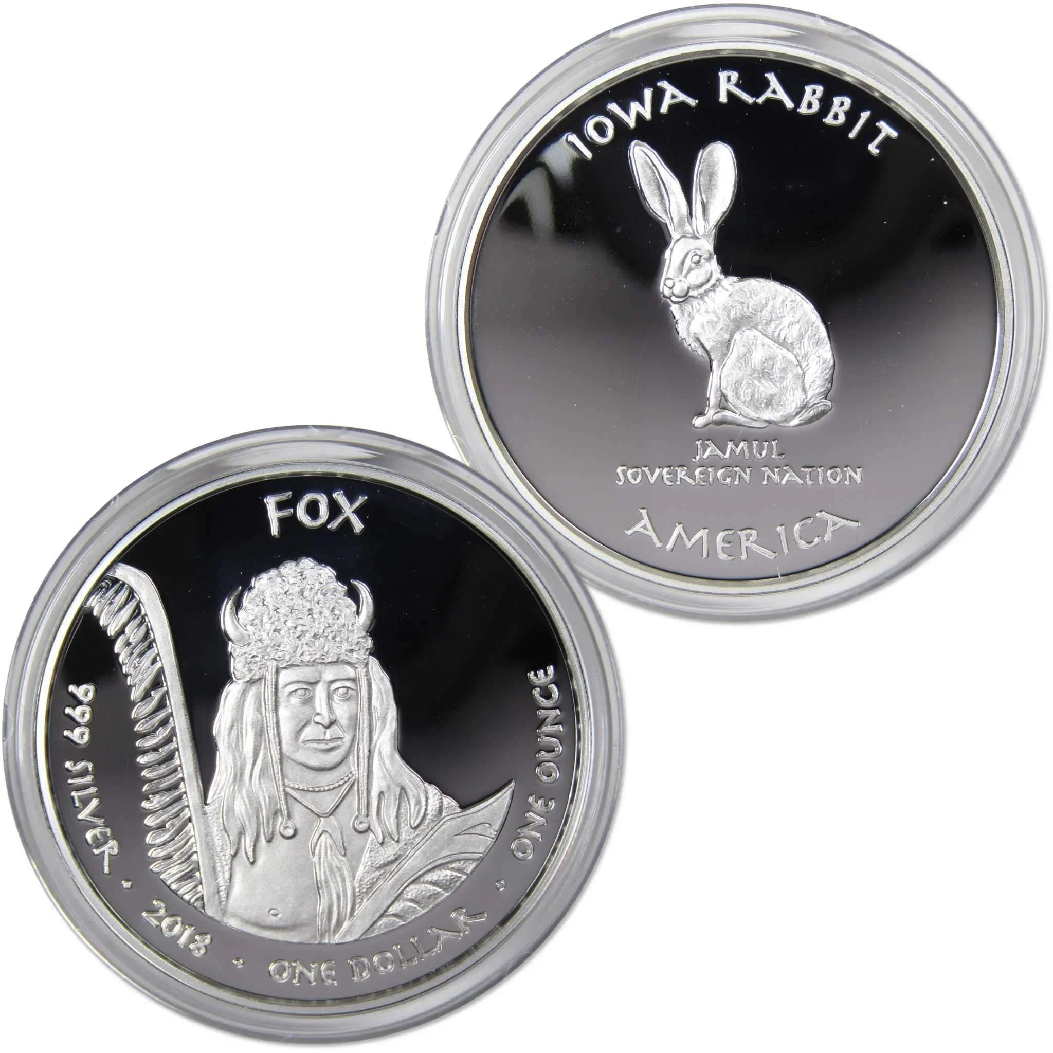 2018 Native American Jamul Fox Iowa Rabbit 1 oz .999 Fine Silver $1 Proof Coin