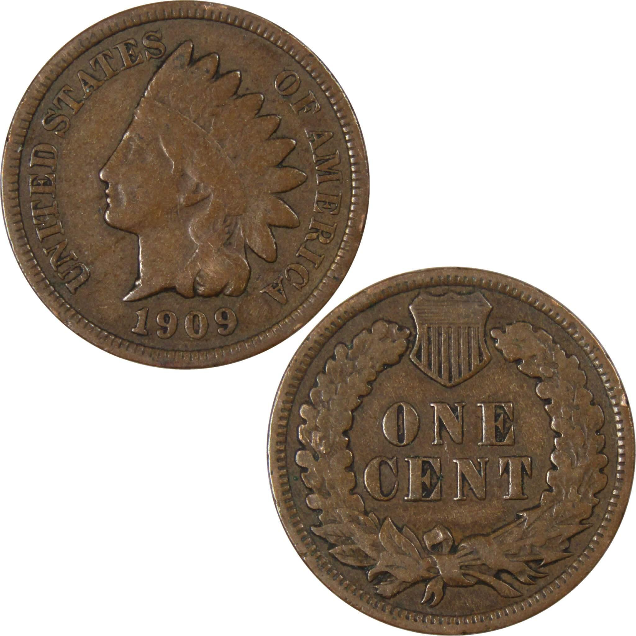 1909 Indian Head Cent VG Very Good Bronze Penny 1c Coin Collectible