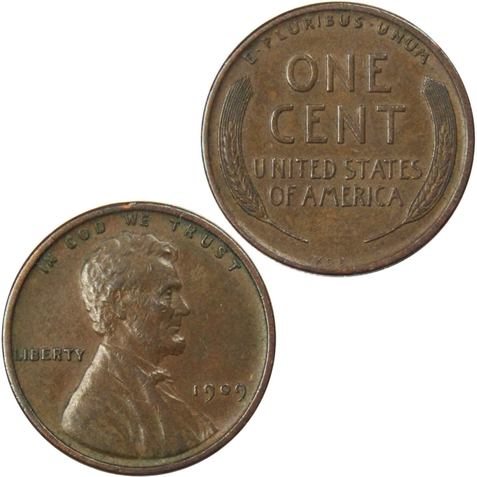 1909 VDB Lincoln Wheat Cent XF EF Extremely Fine Bronze Penny 1c Coin