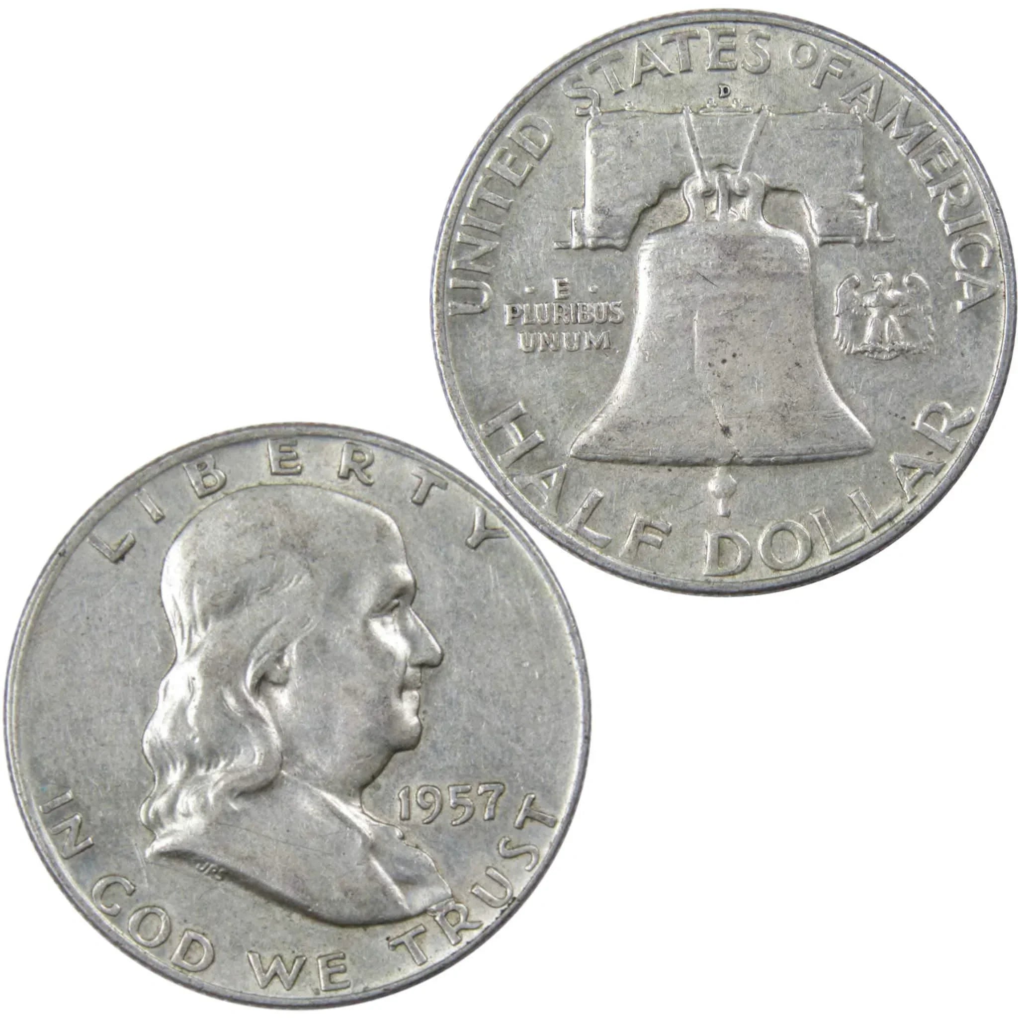 1957 D Franklin Half Dollar VF Very Fine 90% Silver 50c US Coin Collectible