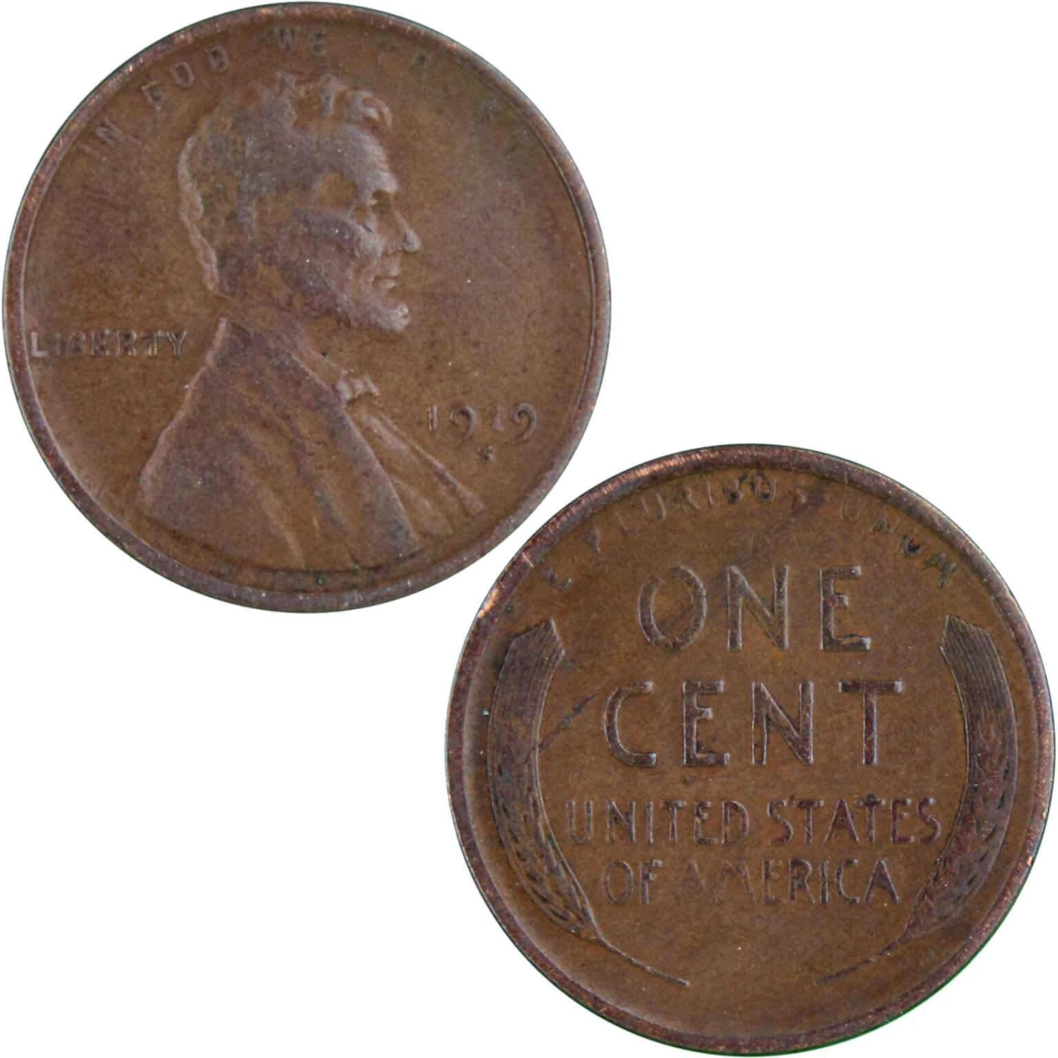 1919 S Lincoln Wheat Cent VF Very Fine Bronze Penny 1c Coin Collectible