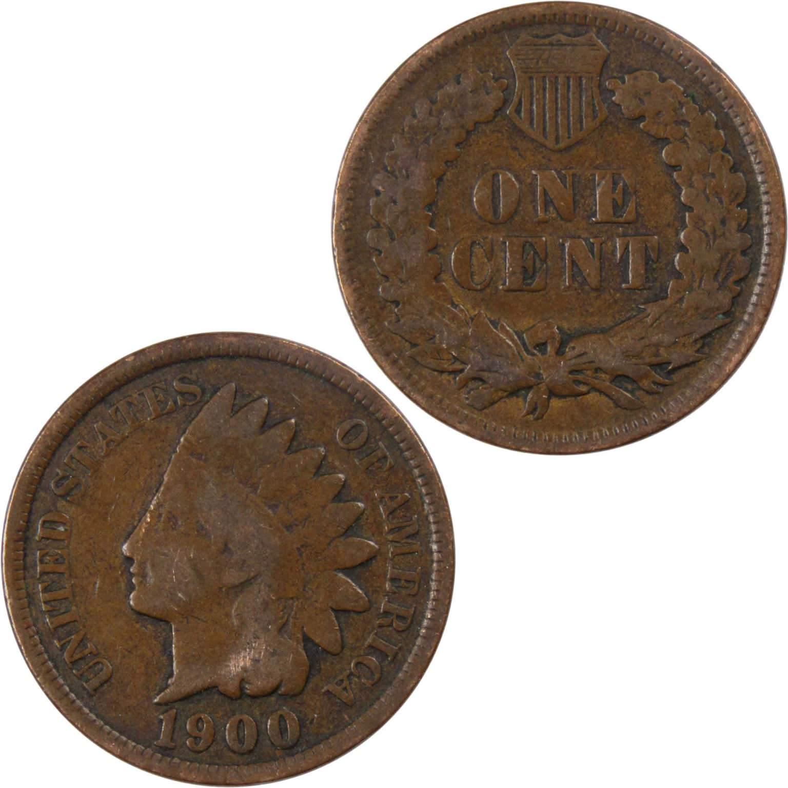 1900 Indian Head Cent AG About Good Bronze Penny 1c Coin Collectible