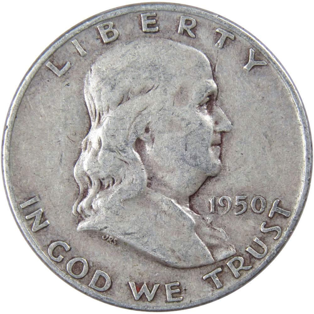 1950 D Franklin Half Dollar F Fine 90% Silver 50c US Coin Collectible