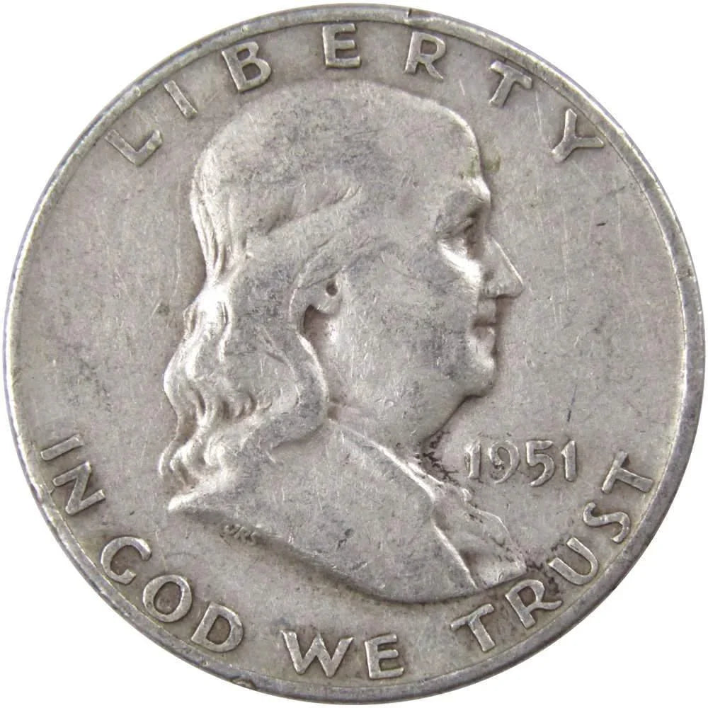 1951 D Franklin Half Dollar F Fine 90% Silver 50c US Coin Collectible