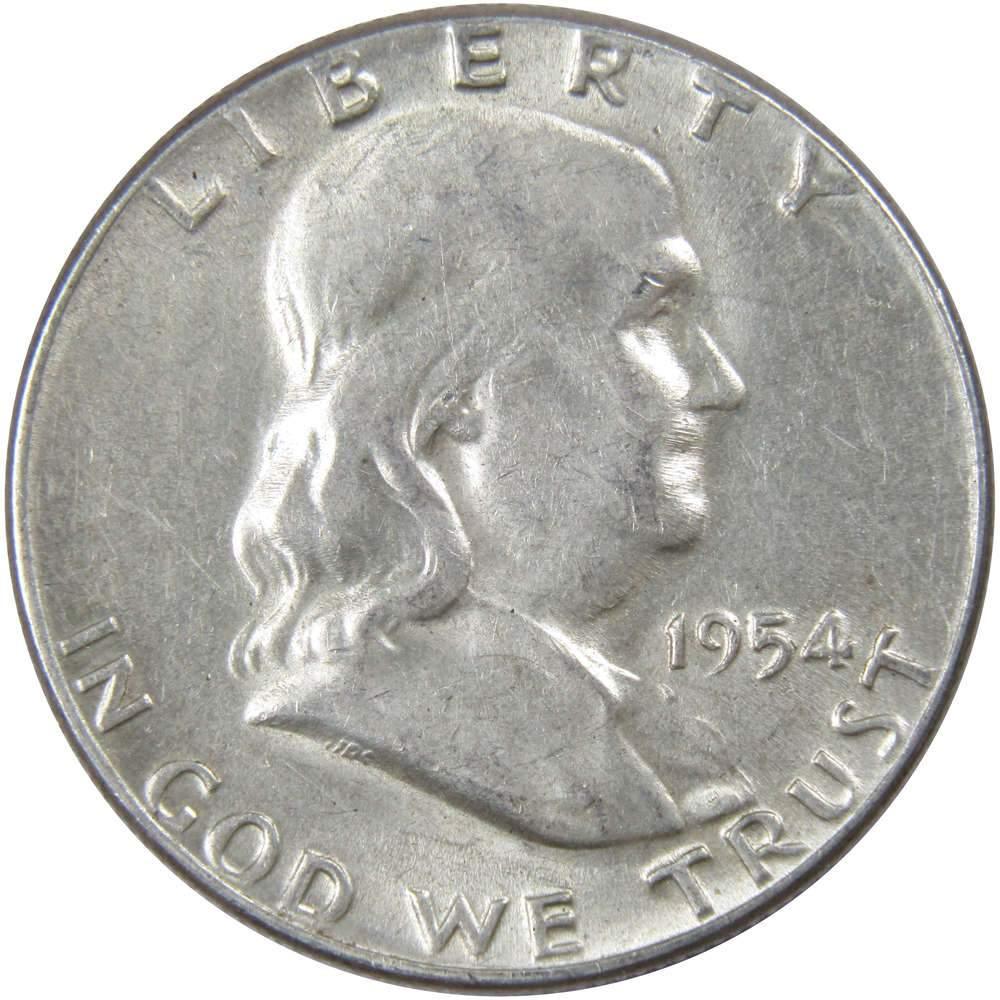 1954 Franklin Half Dollar AU About Uncirculated 90% Silver 50c US Coin