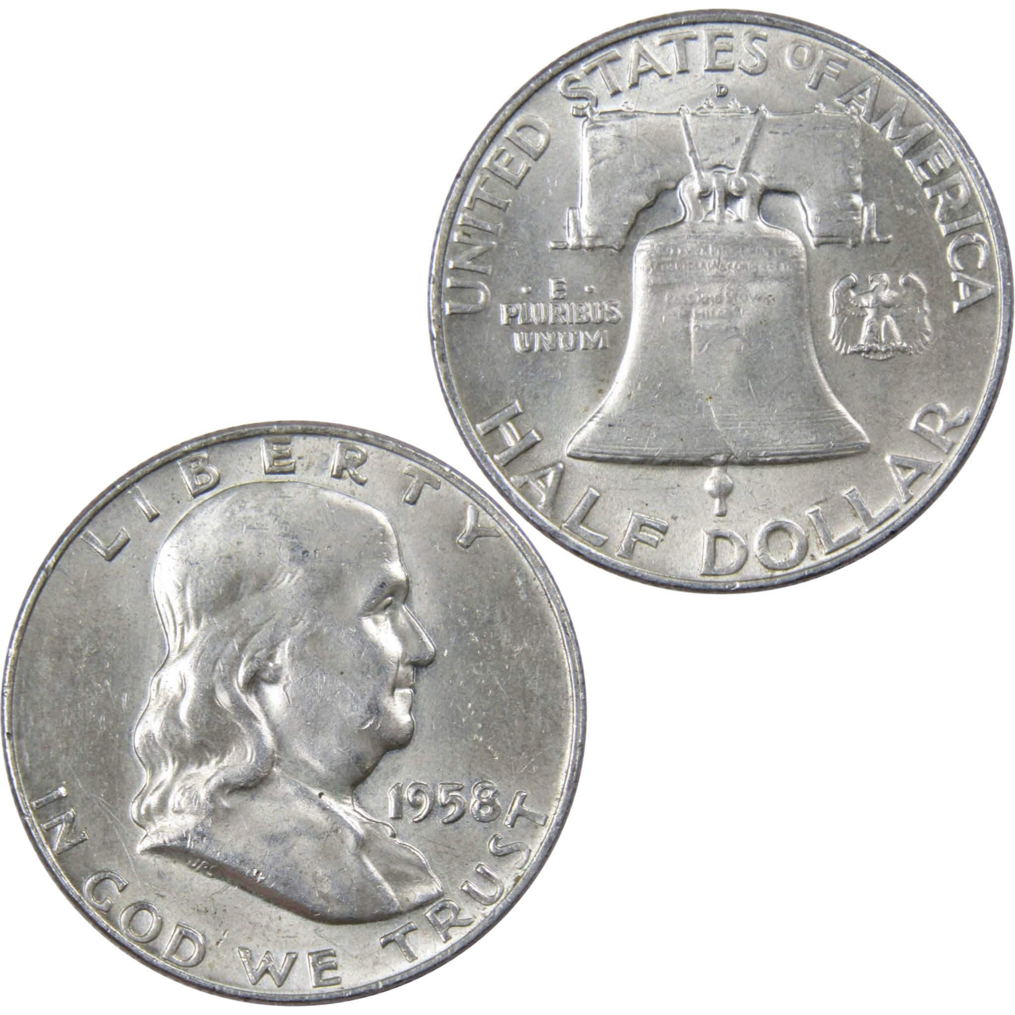 1958 D Franklin Half Dollar AU About Uncirculated 90% Silver 50c US Coin
