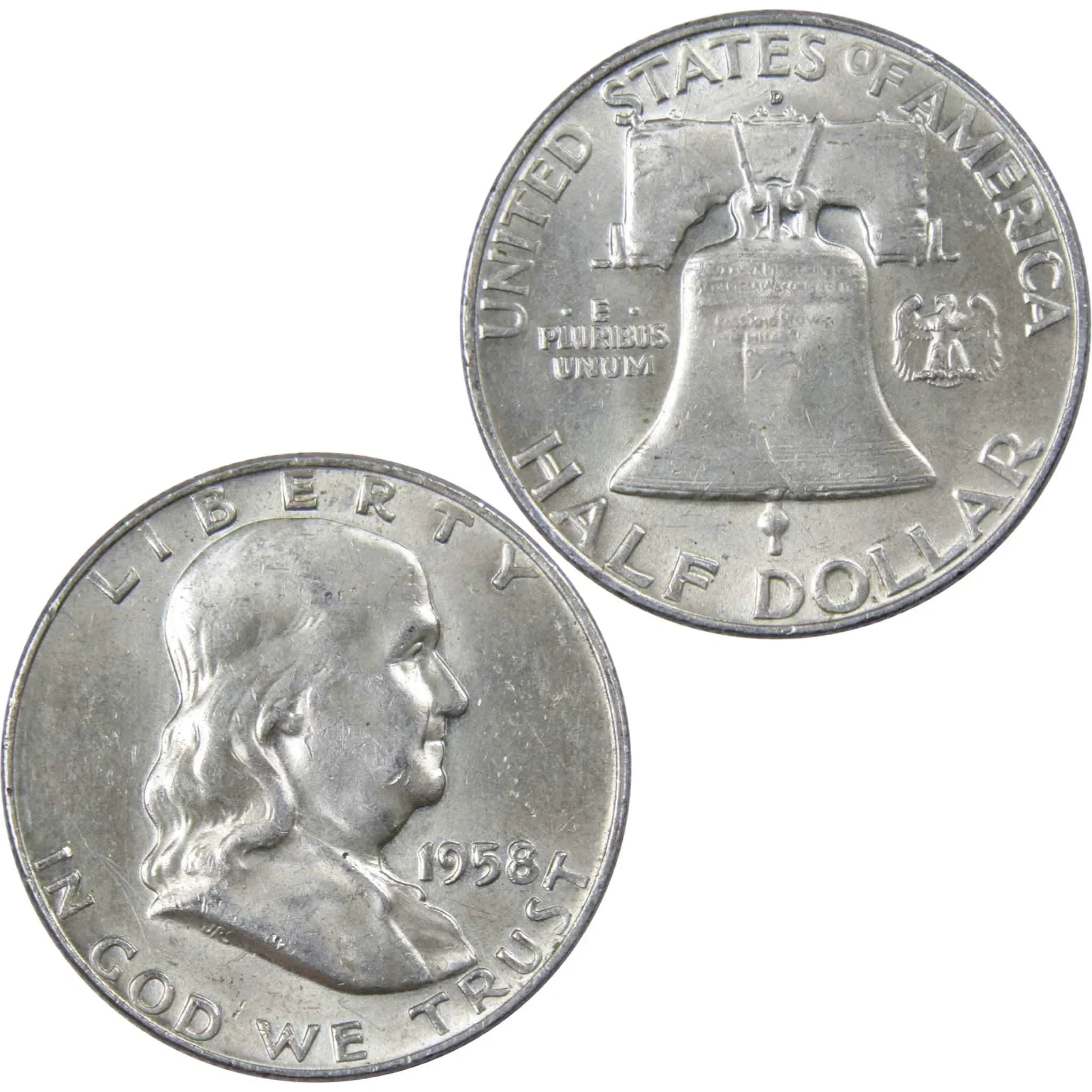 1958 D Franklin Half Dollar AU About Uncirculated 90% Silver 50c US Coin